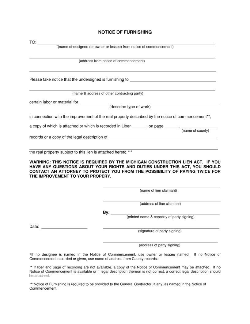 Notice Of Furnishing Form ≡ Fill Out Printable PDF Forms Online