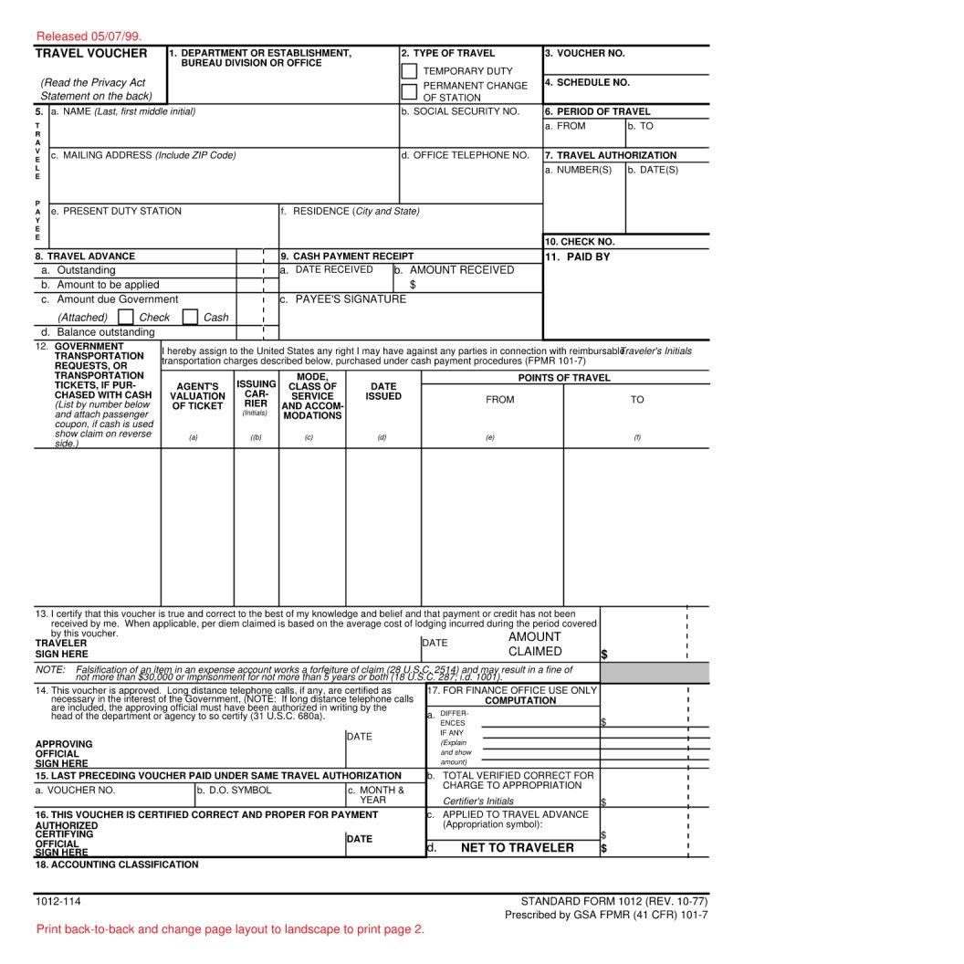 Standard Form 1012 ≡ Fill Out Printable PDF Forms Online