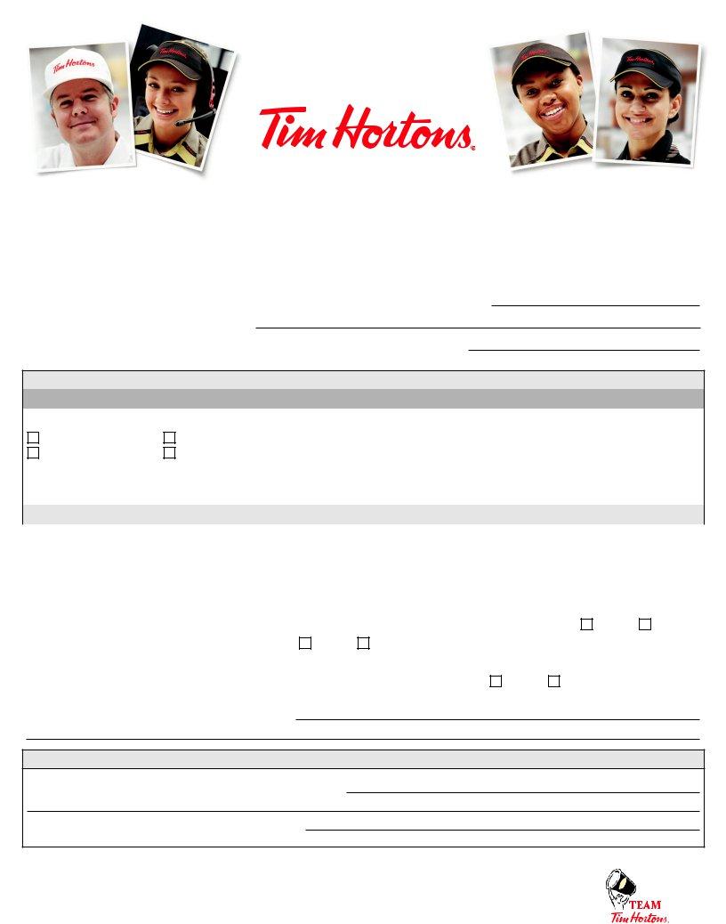 Tim Hortons Application Form ≡ Fill Out Printable PDF Forms Online