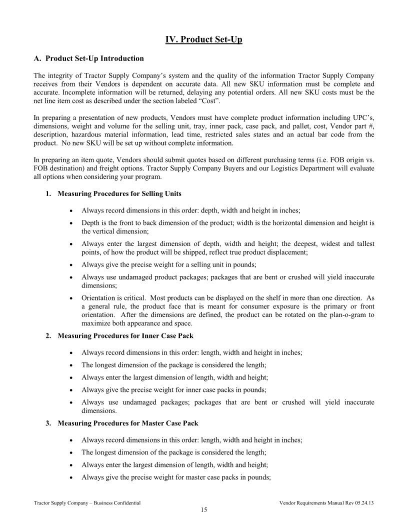 Tractor Supply Vendor Requirements Manual PDF Form FormsPal
