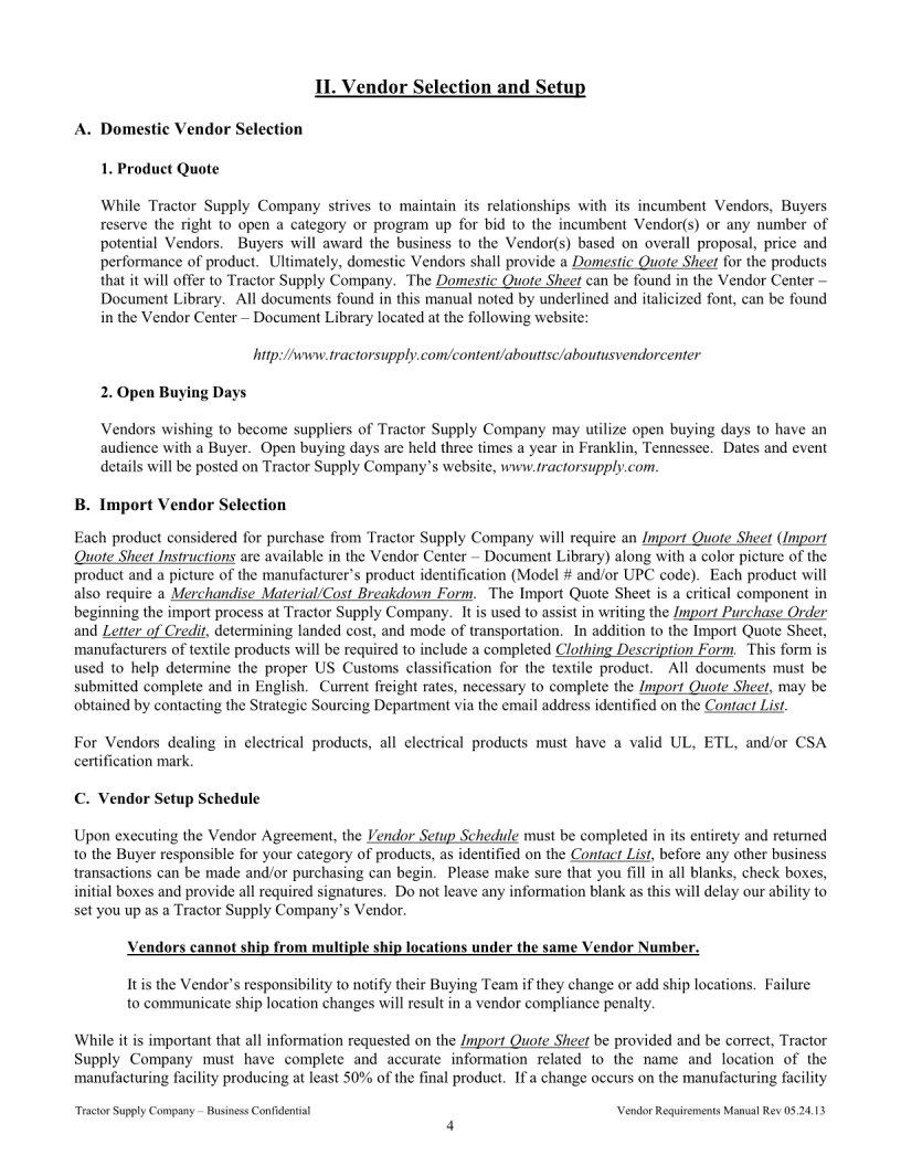 Tractor Supply Vendor Requirements Manual PDF Form FormsPal