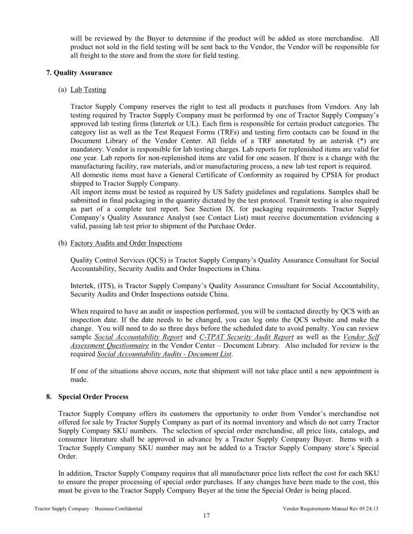Tractor Supply Vendor Requirements Manual PDF Form FormsPal