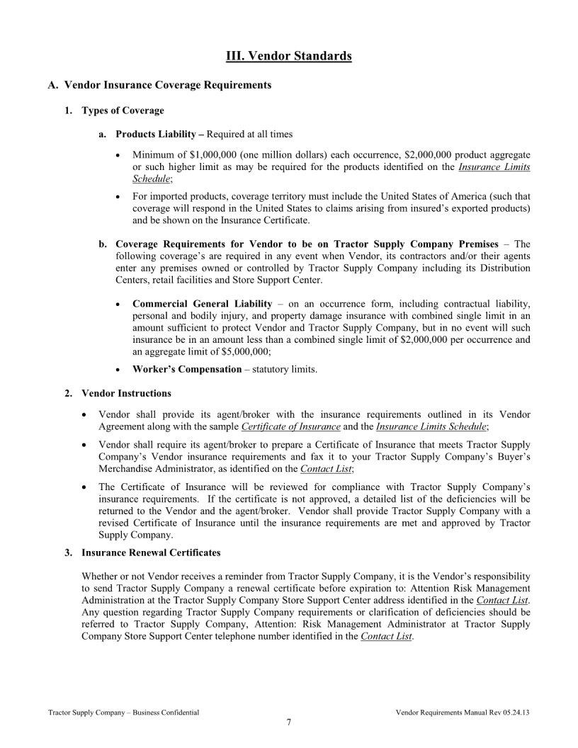 Tractor Supply Vendor Requirements Manual PDF Form FormsPal