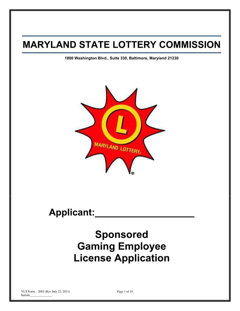 Maryland Lottery License ≡ Fill Out Printable PDF Forms Online