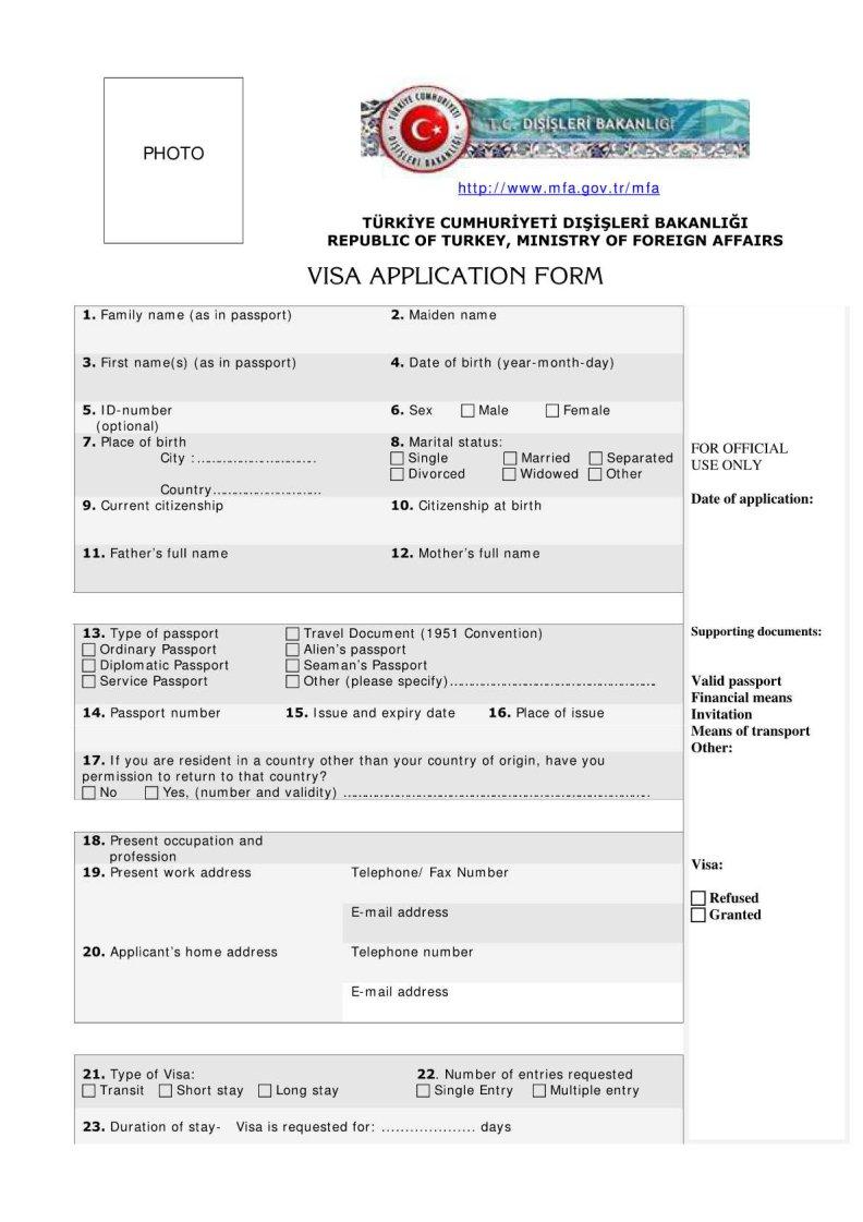 Turkey Visa Form ≡ Fill Out Printable PDF Forms Online