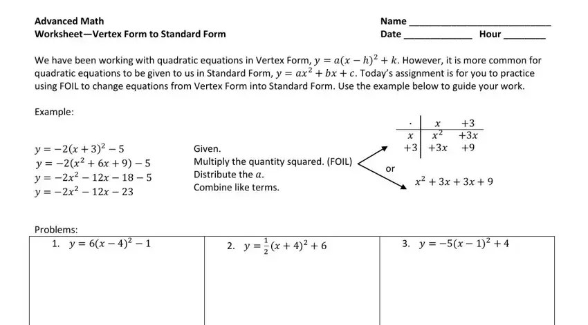 Advanced Math Vertex Form ≡ Fill Out Printable PDF Forms Online
