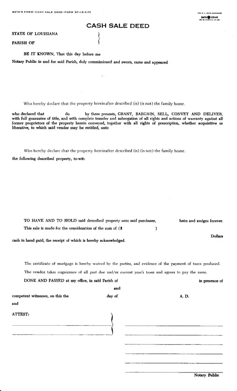 Louisiana Land Cash Sale ≡ Fill Out Printable PDF Forms Online