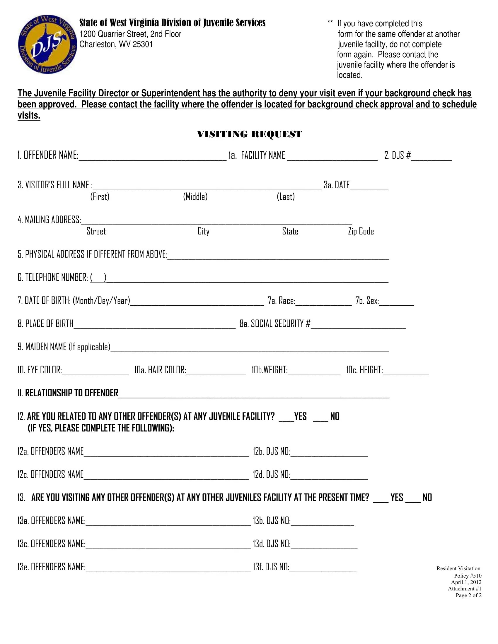A Visitor Request Form ≡ Fill Out Printable PDF Forms Online