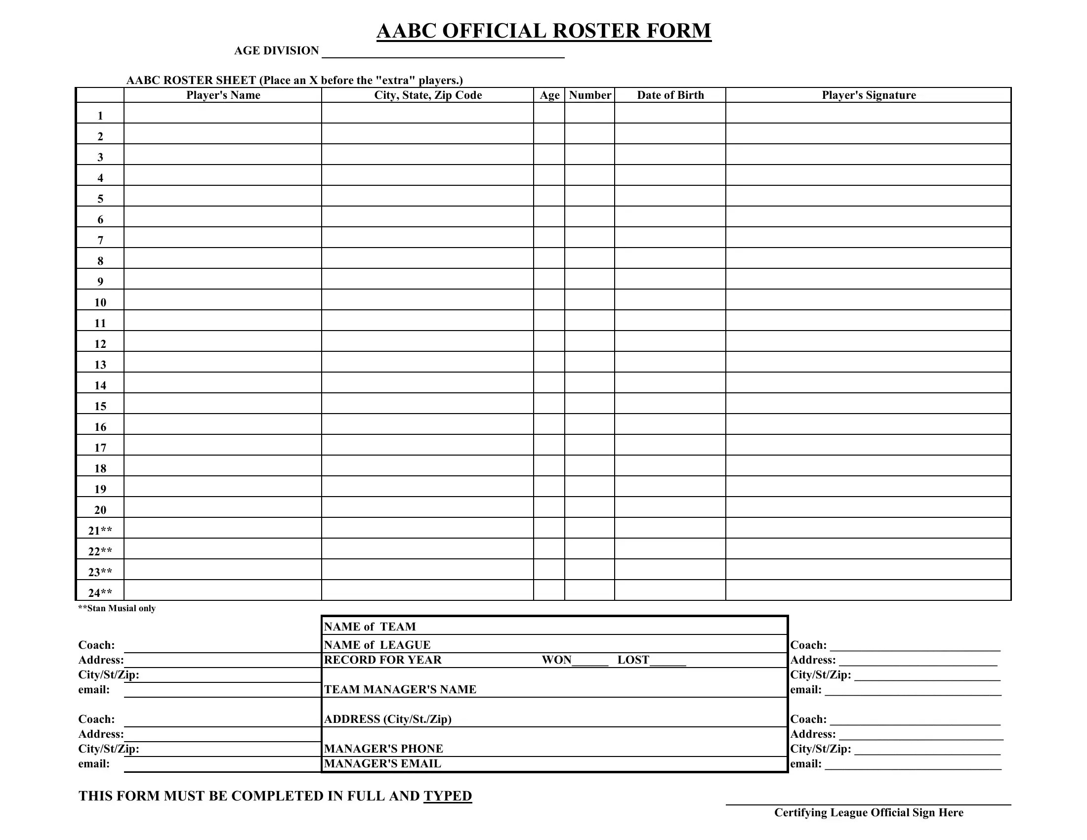 Aabc Roster Form ≡ Fill Out Printable PDF Forms Online