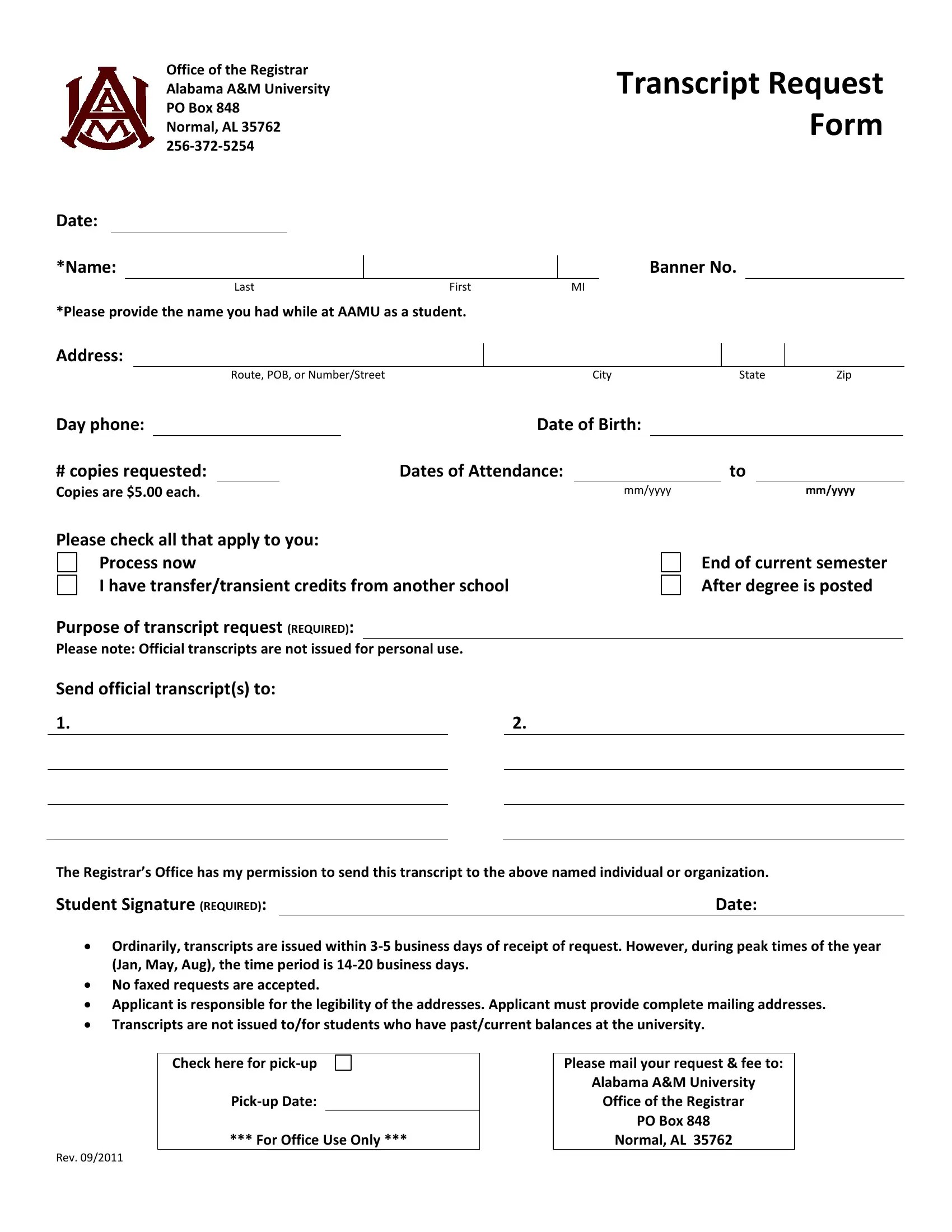 Aamu Transcript Request Form ≡ Fill Out Printable PDF Forms Online