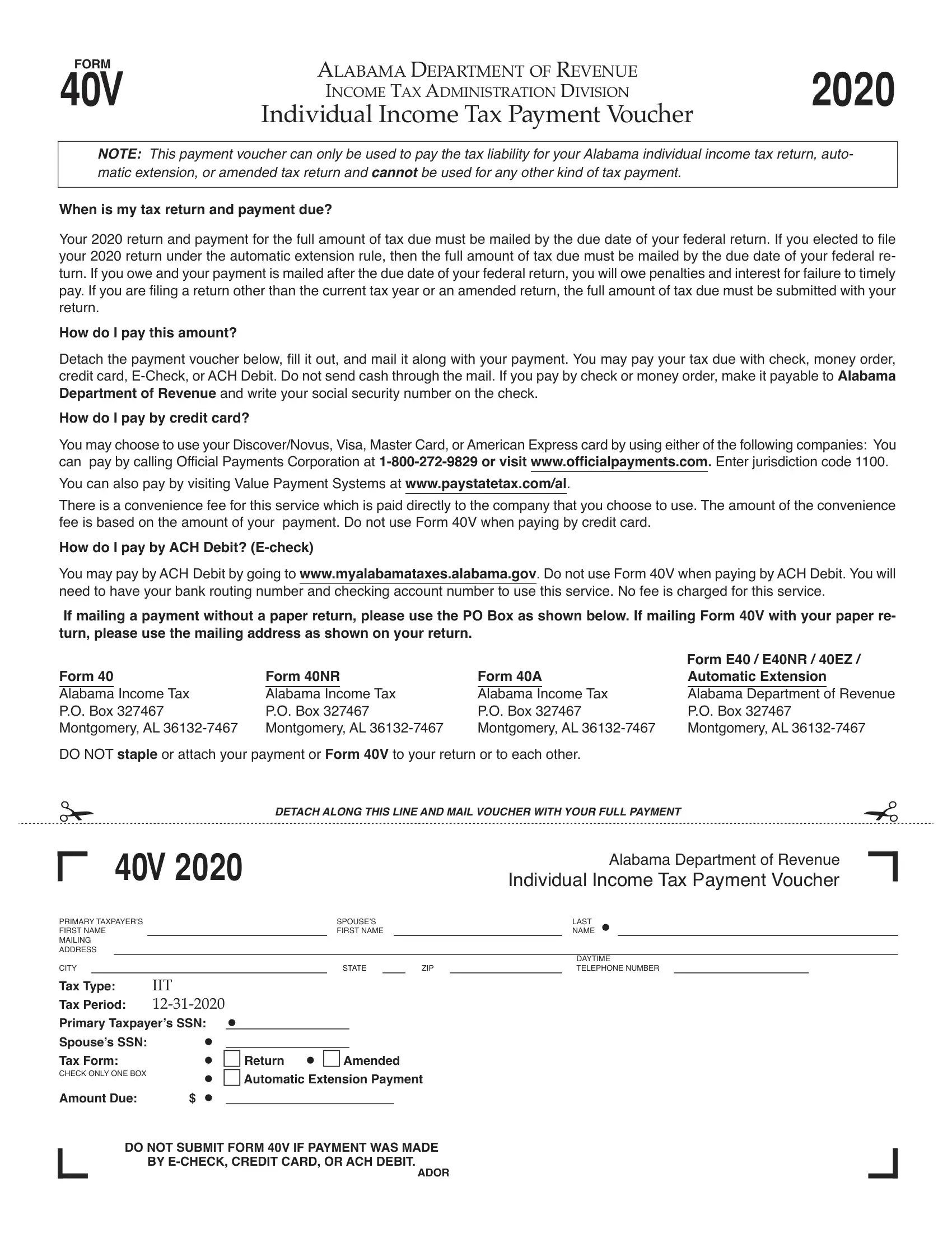 Alabama Form 40V ≡ Fill Out Printable PDF Forms Online