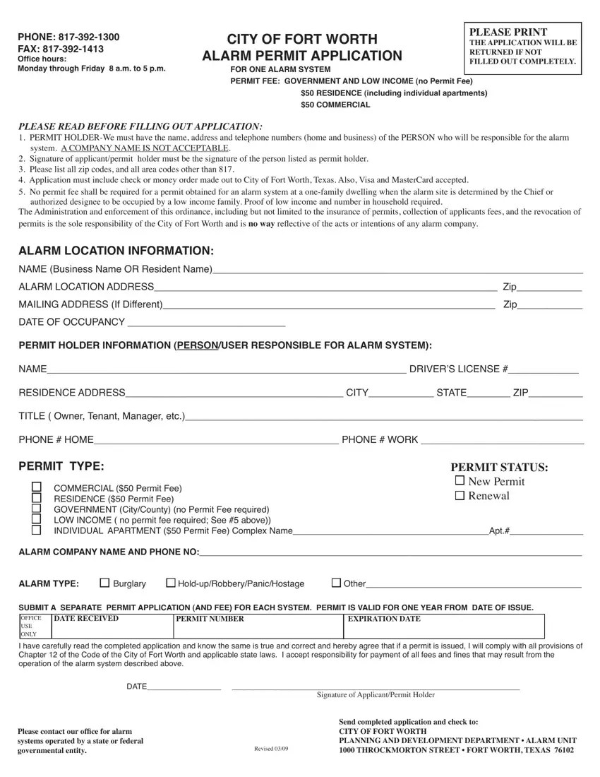 Alarm Permit Application ≡ Fill Out Printable PDF Forms Online