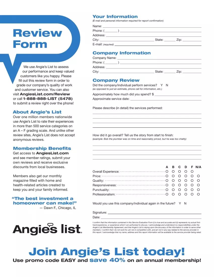 Angies List Review Form ≡ Fill Out Printable PDF Forms Online