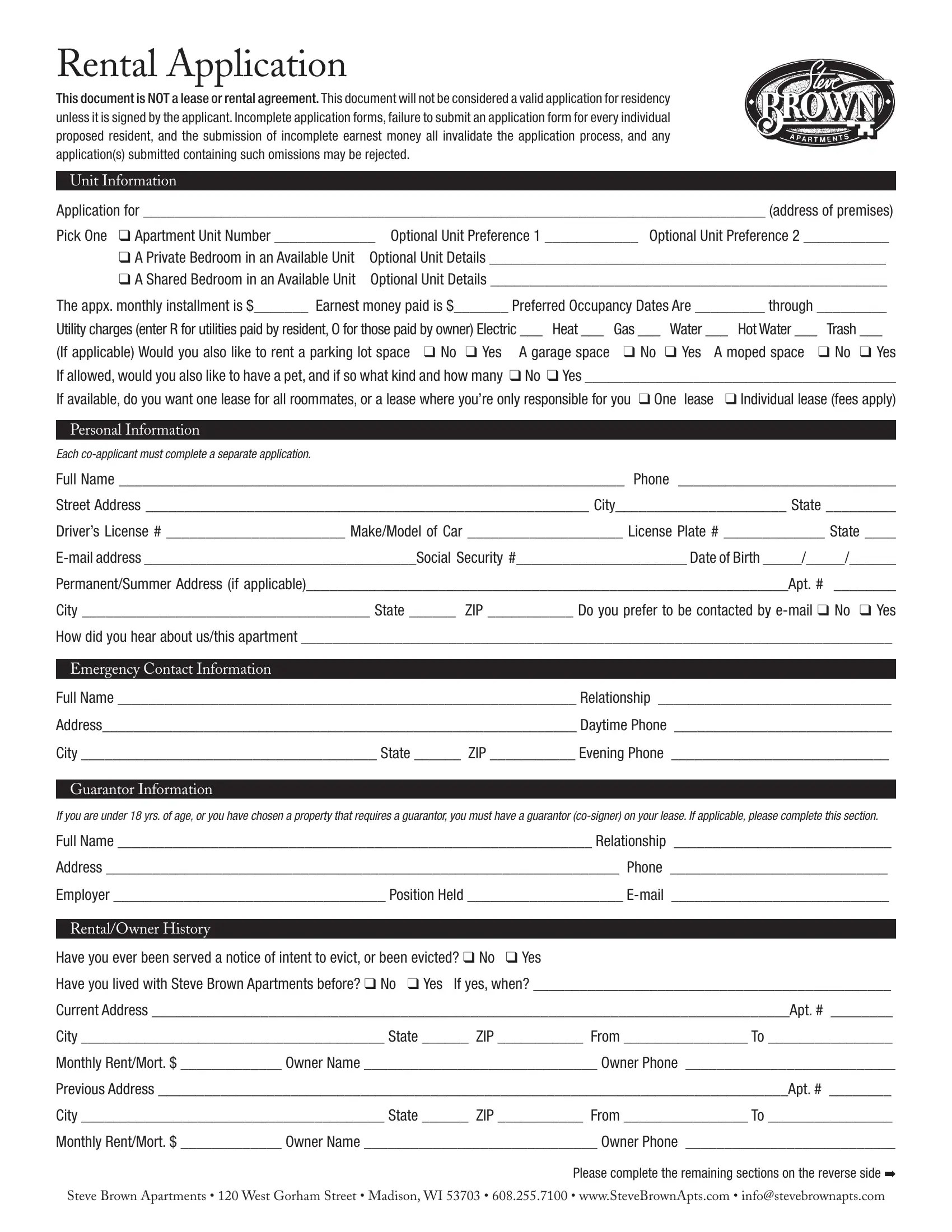 Apartment Application Form ≡ Fill Out Printable PDF Forms Online