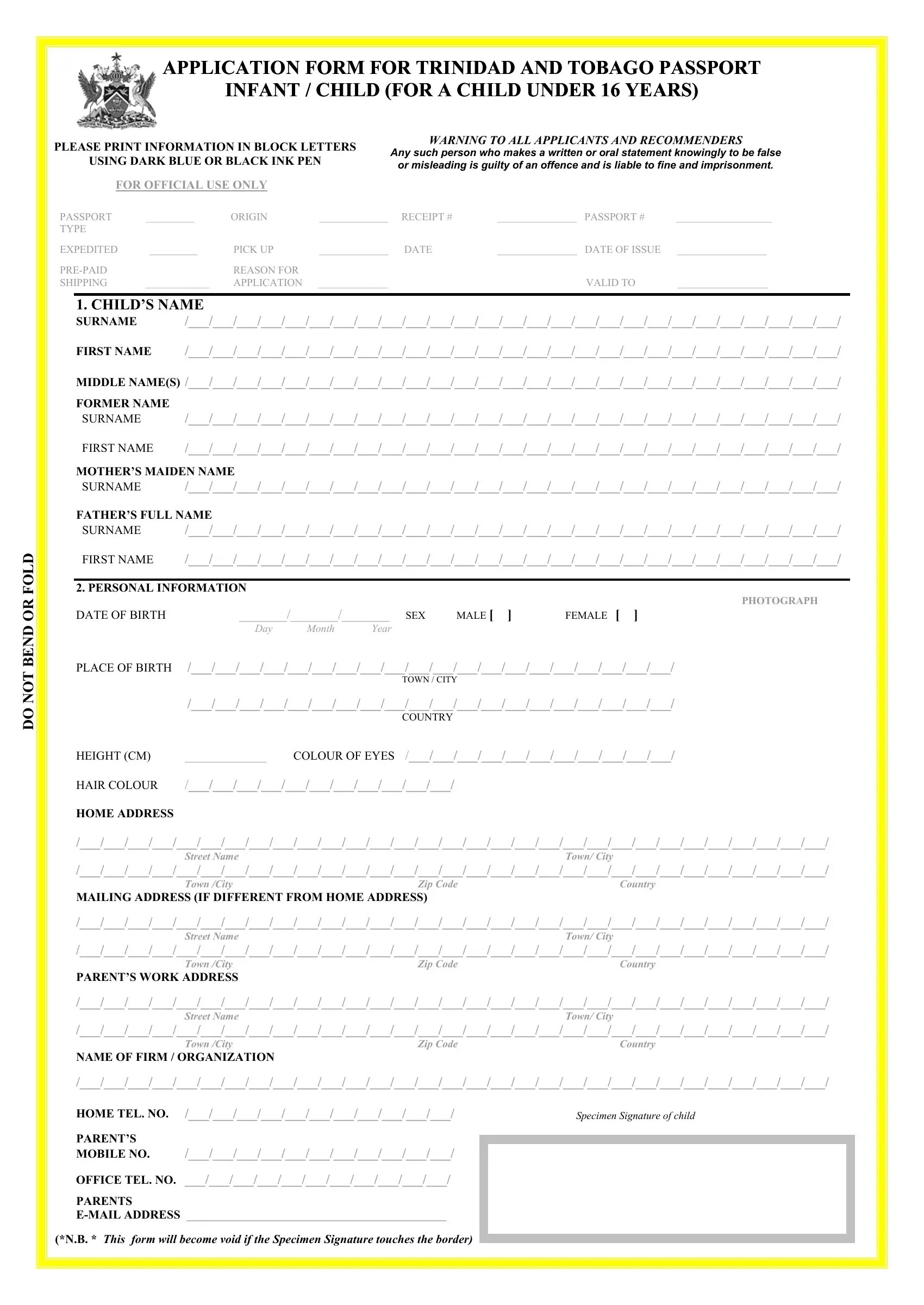 Application Trinidad And Tobago Passport PDF Form FormsPal