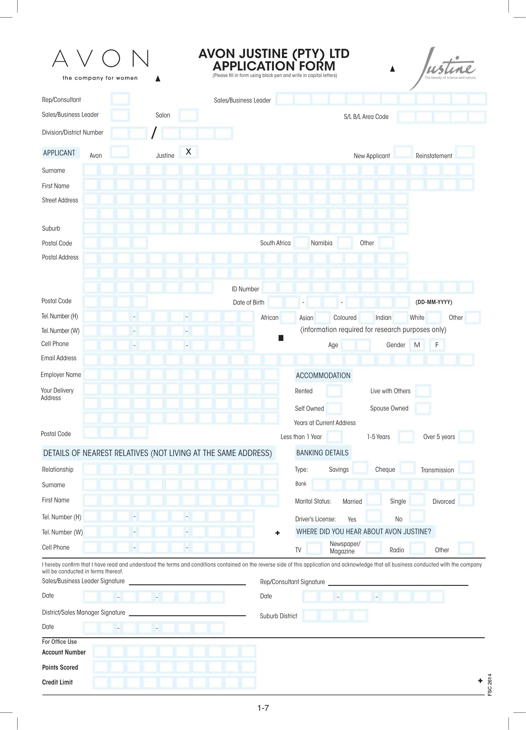 Avon Application Form ≡ Fill Out Printable PDF Forms Online