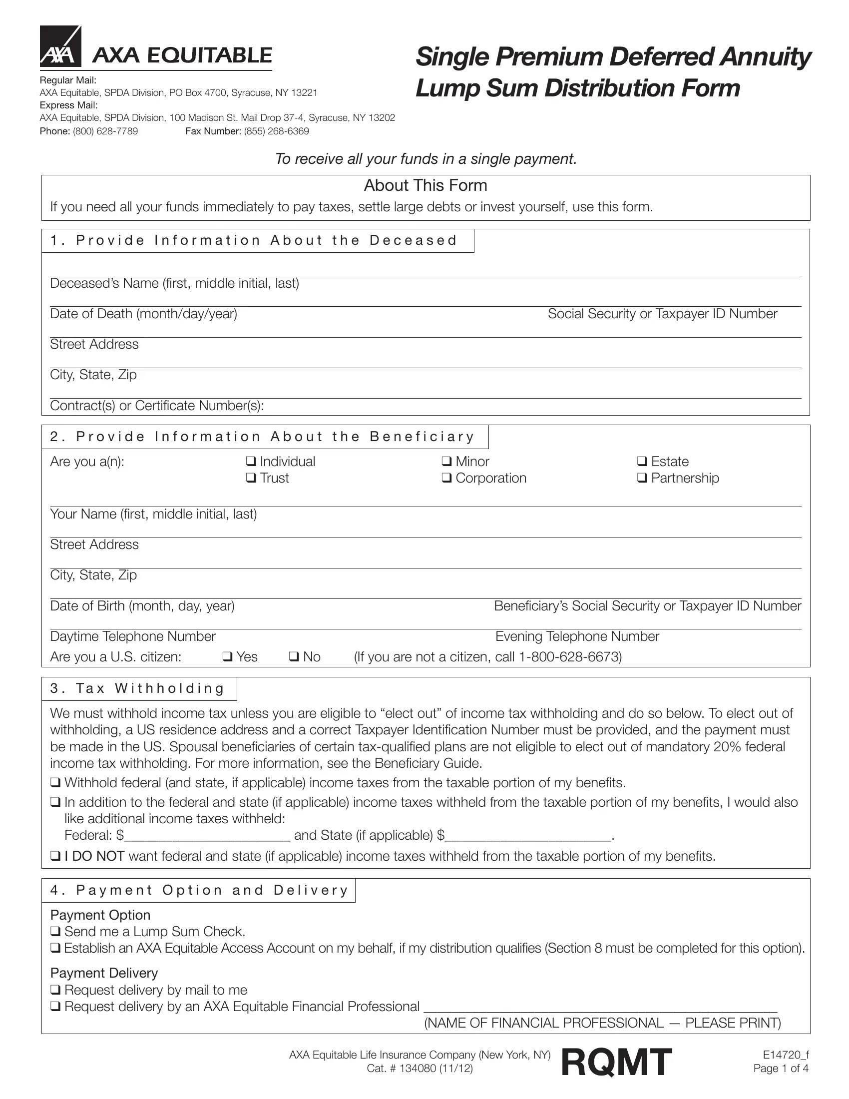 Axa Distribution Form ≡ Fill Out Printable PDF Forms Online