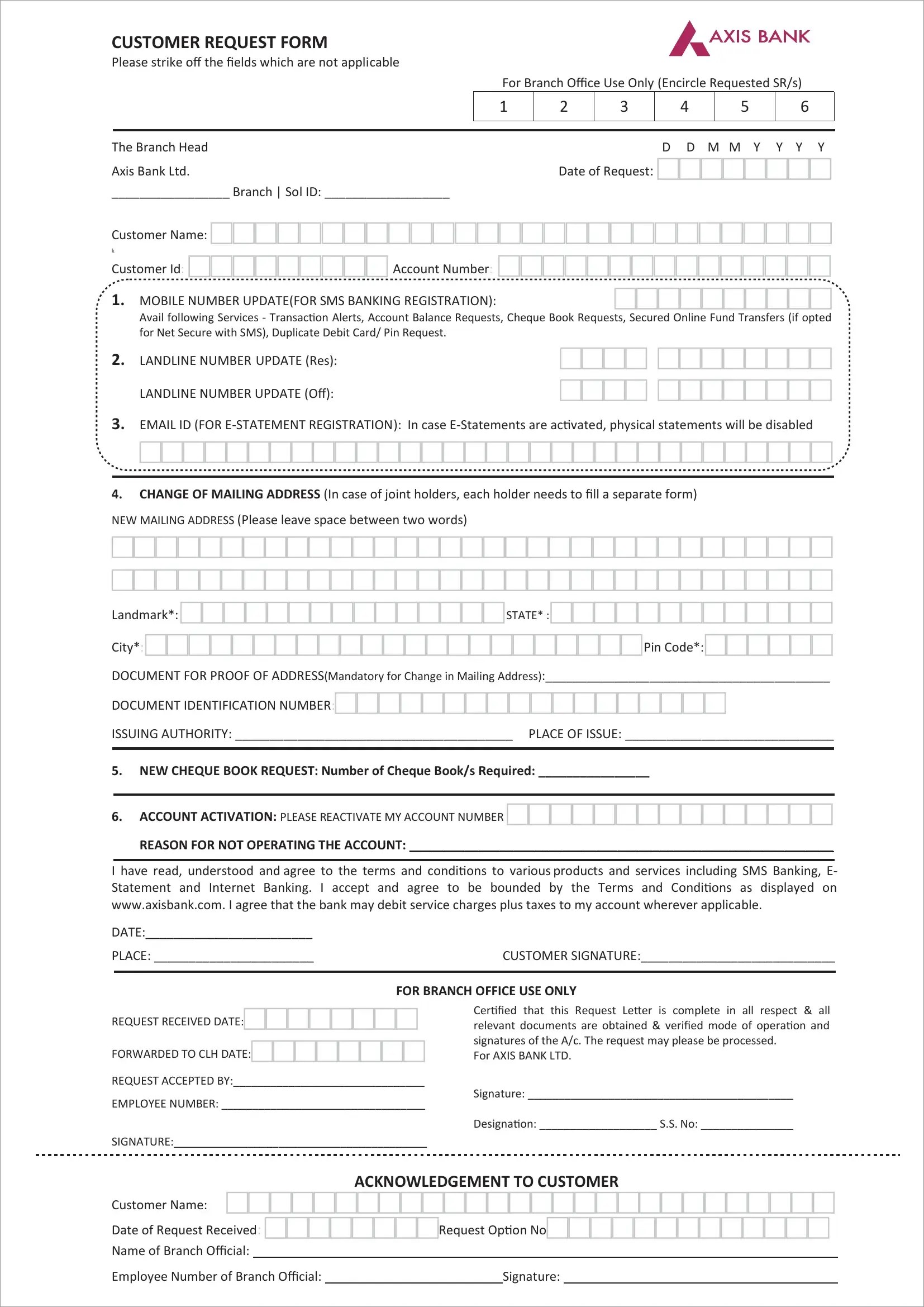Axis Bank Customer Request PDF Form FormsPal