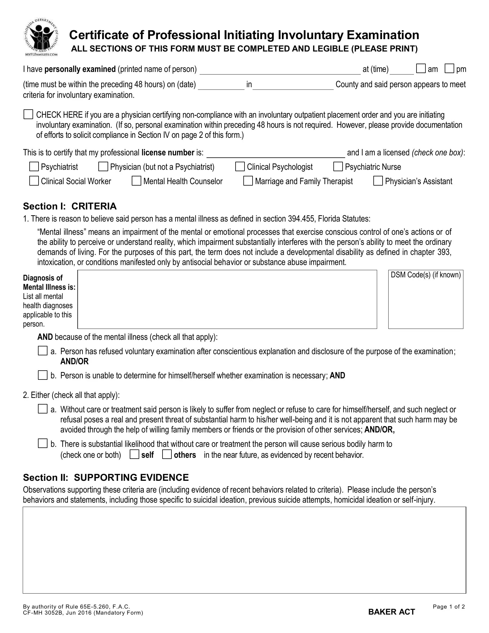 Baker Act Form ≡ Fill Out Printable PDF Forms Online
