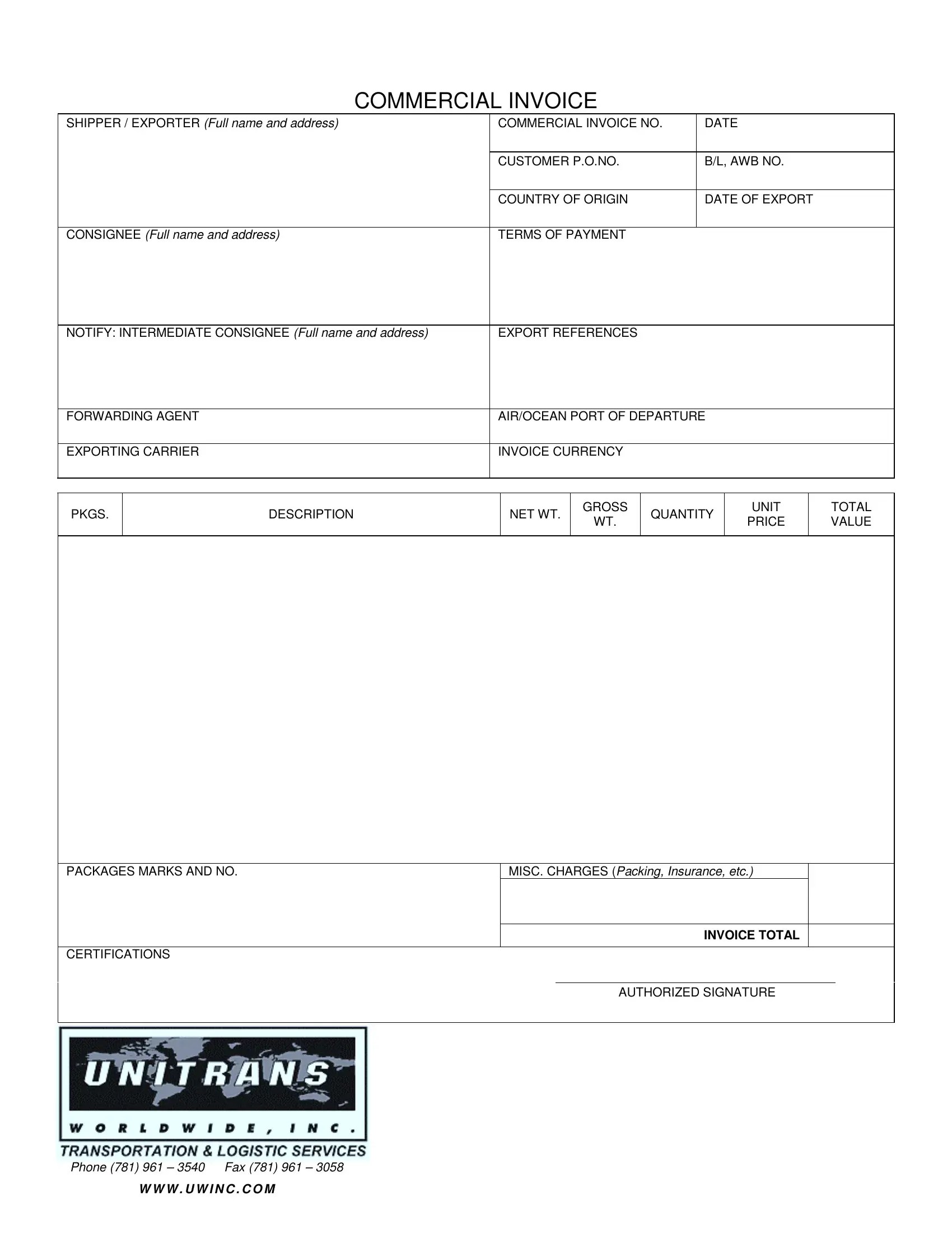 Basic Commercial Invoice Form ≡ Fill Out Printable PDF Forms Online