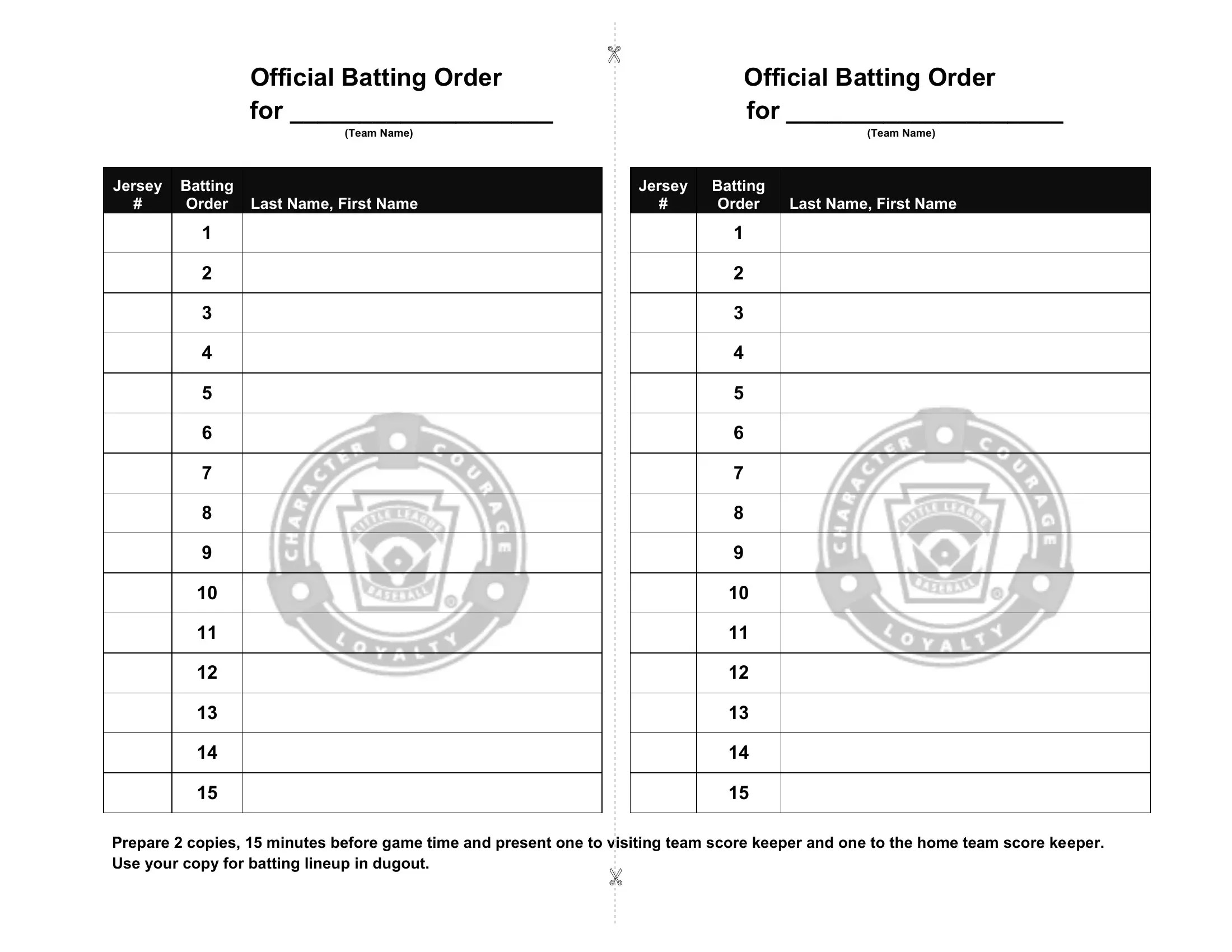 Batting Order Sheet Form ≡ Fill Out Printable PDF Forms Online