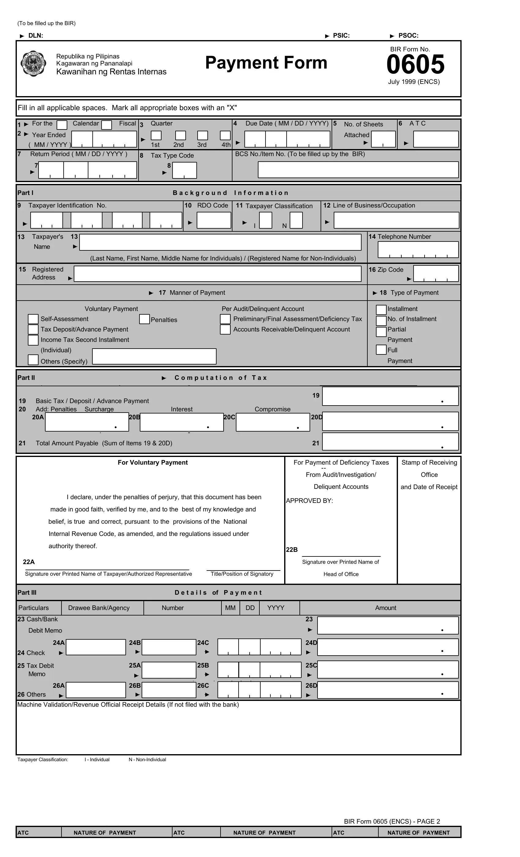 Bir Form 0605 ≡ Fill Out Printable PDF Forms Online