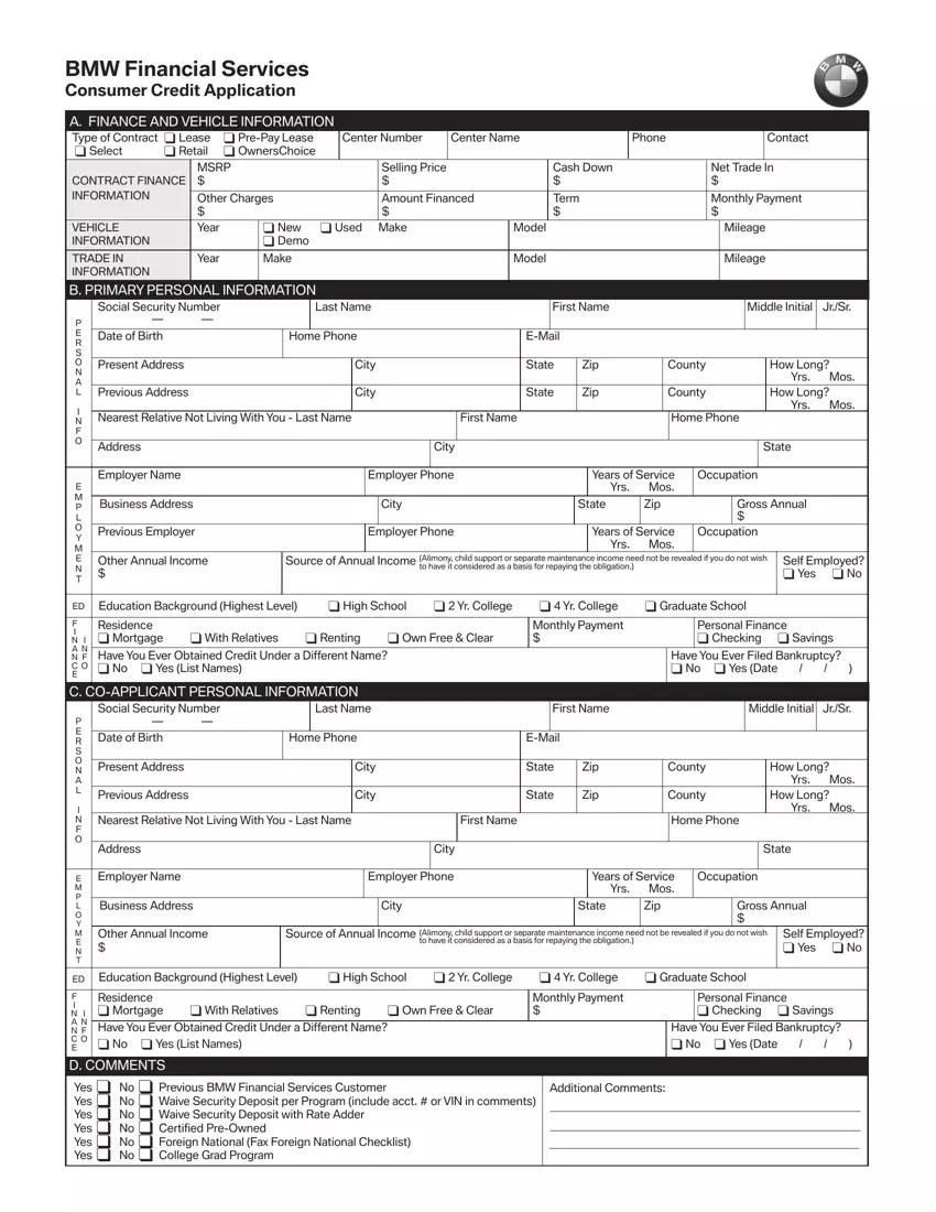 Bmw Credit Application ≡ Fill Out Printable PDF Forms Online