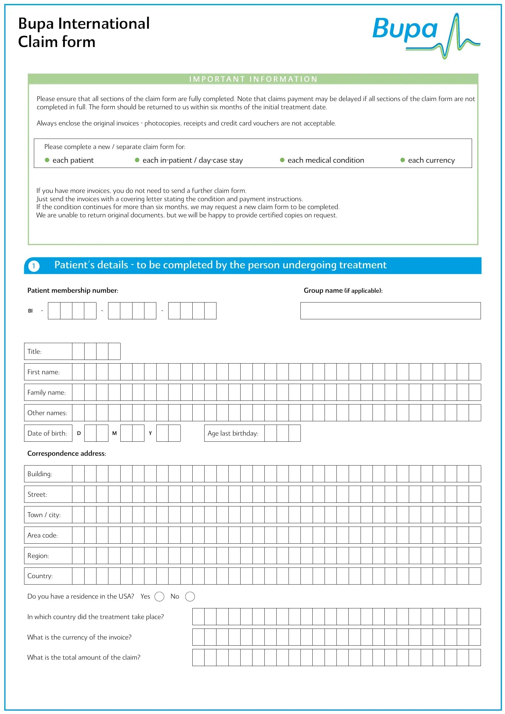 Bupa Claim Form ≡ Fill Out Printable PDF Forms Online