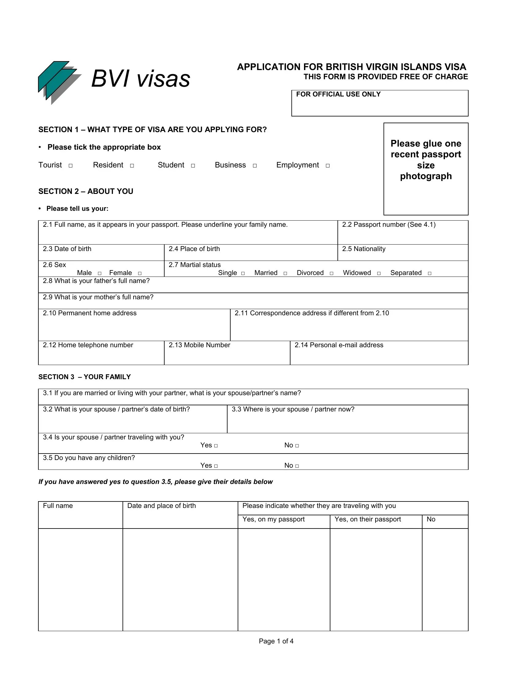 Bvi Visa Application Form ≡ Fill Out Printable PDF Forms Online