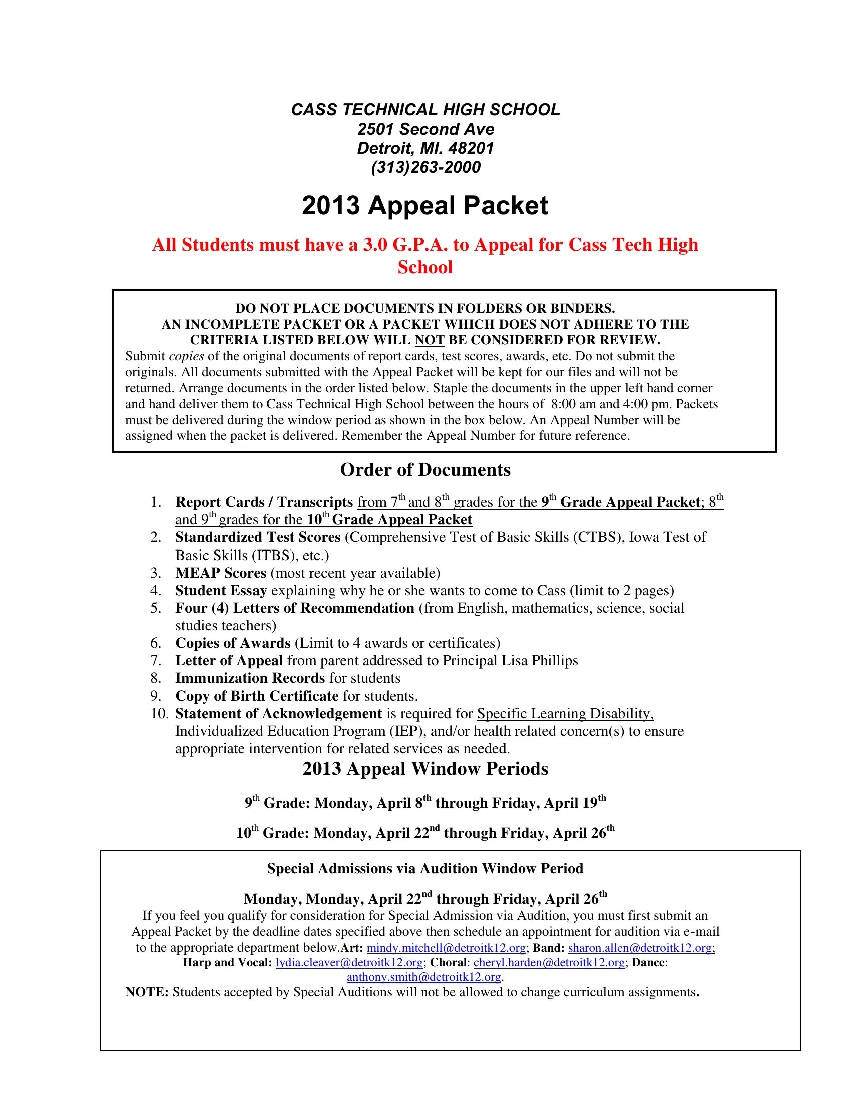 Cass Tech Application Form ≡ Fill Out Printable PDF Forms Online