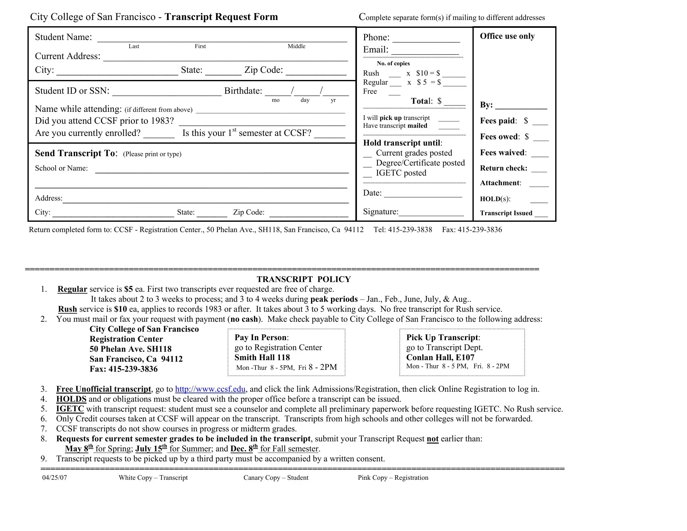 Ccsf Transcript Form ≡ Fill Out Printable PDF Forms Online