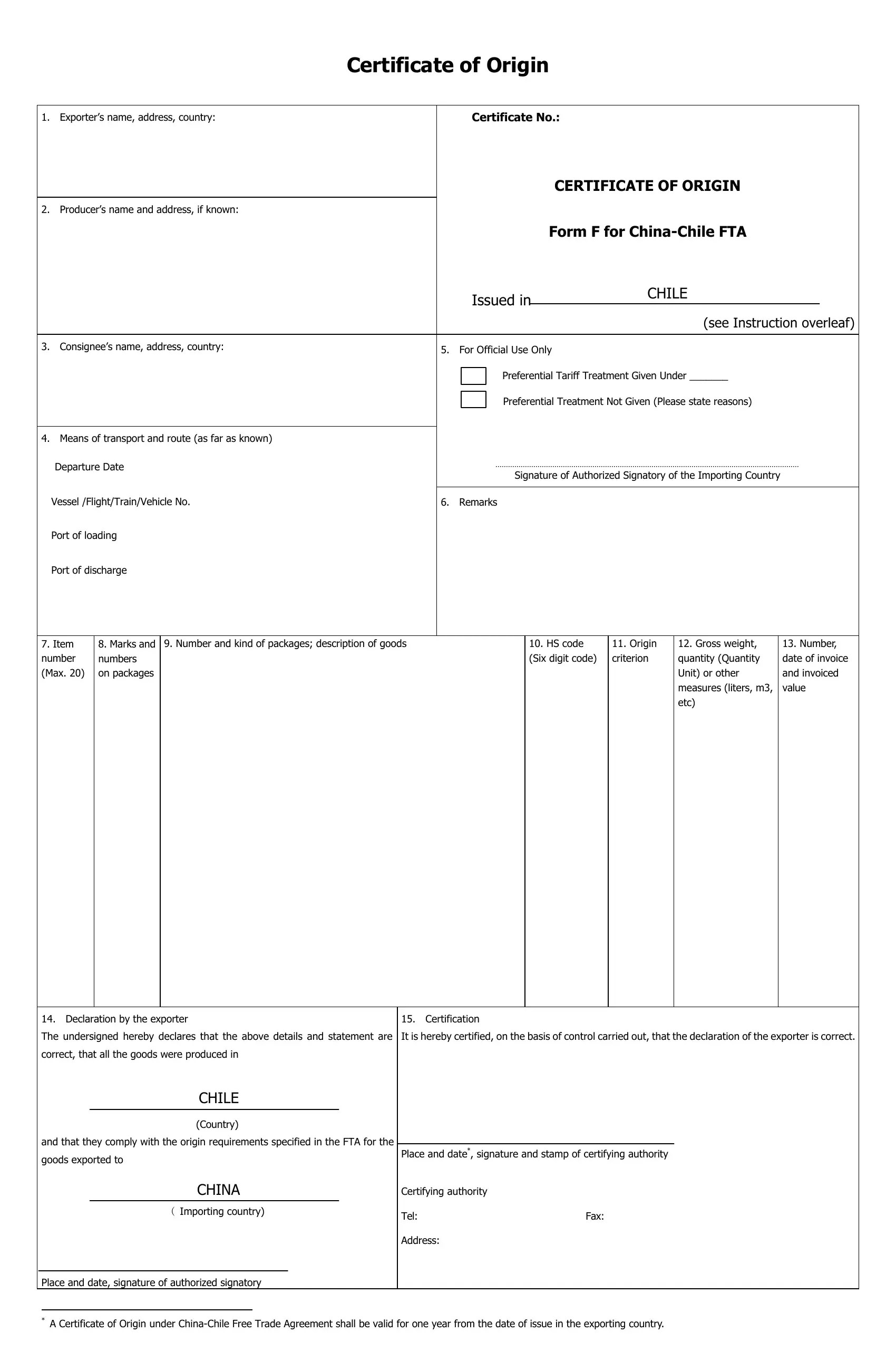 Certificate Origin Form F ≡ Fill Out Printable PDF Forms Online