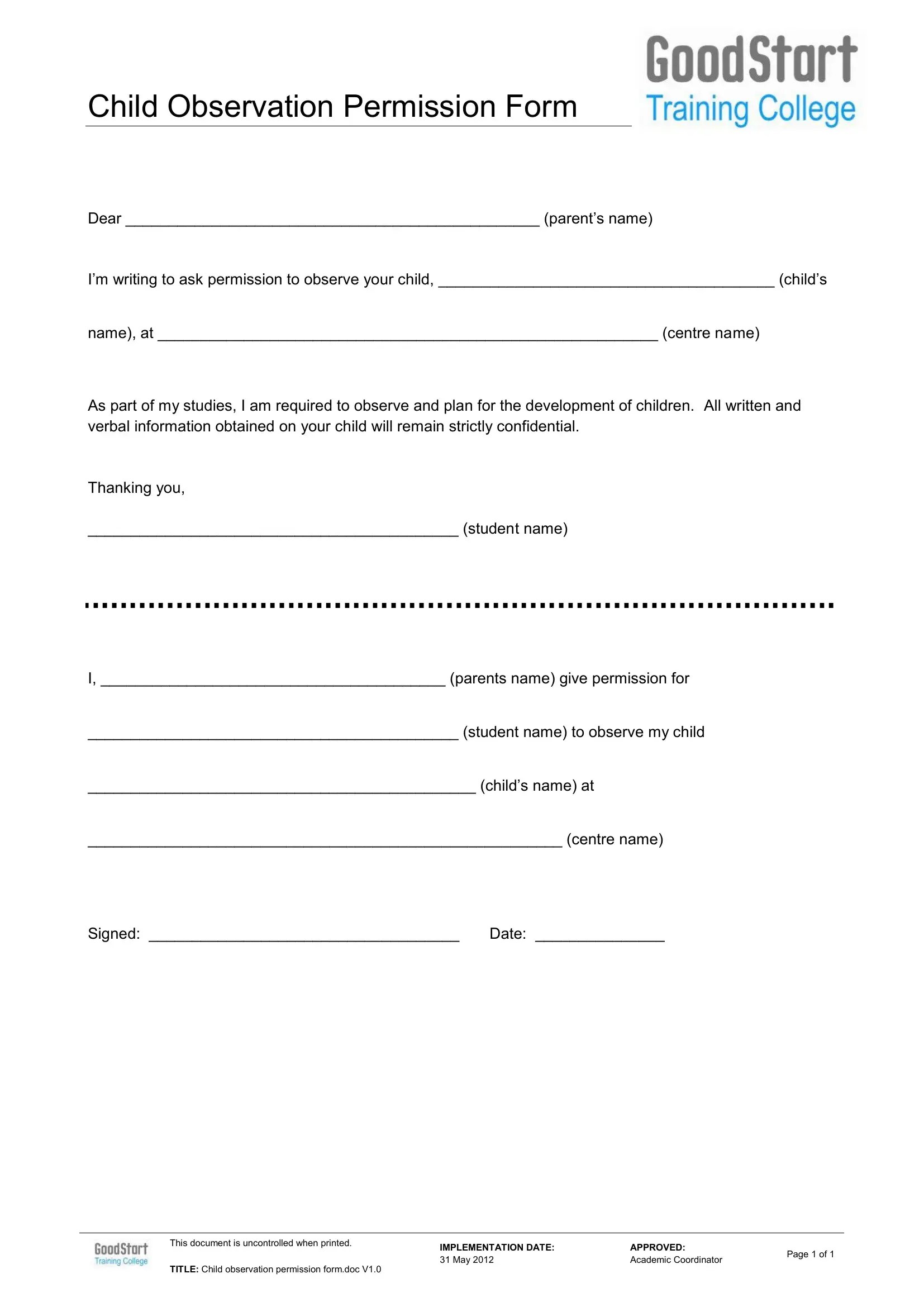 Child Observation Form ≡ Fill Out Printable PDF Forms Online