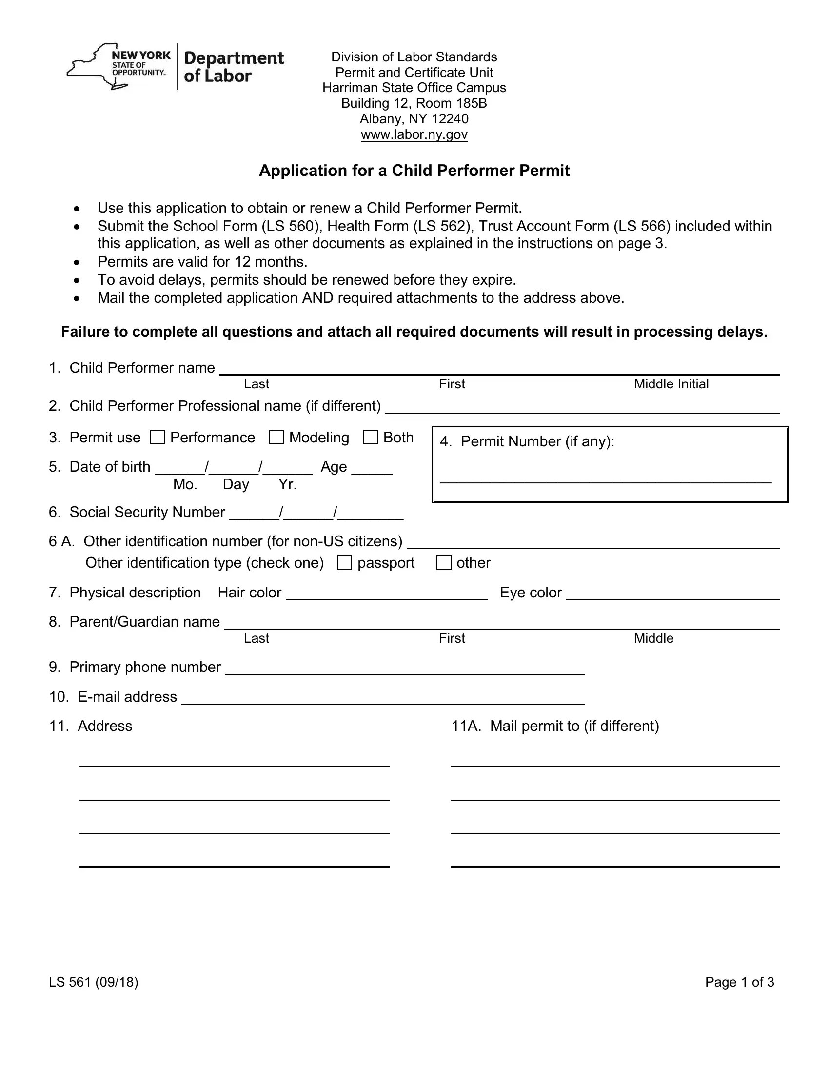 Child Performer Permit Form ≡ Fill Out Printable PDF Forms Online