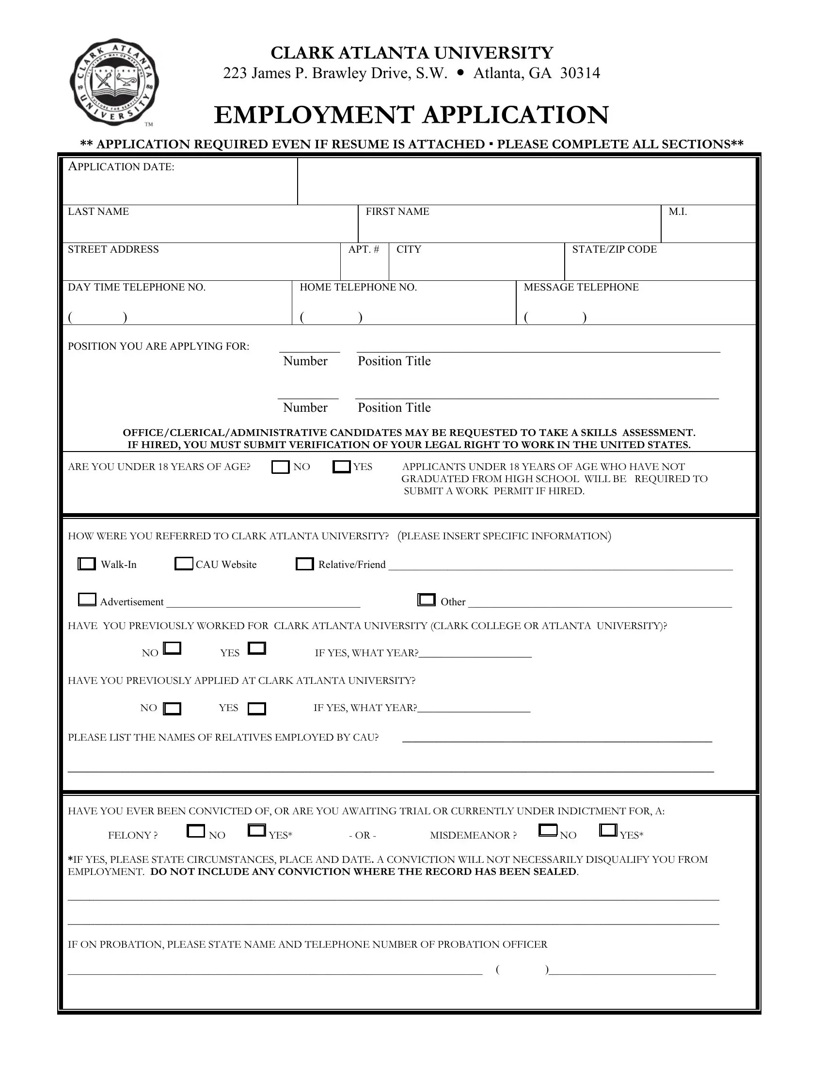 Clark University Employment Application PDF Form FormsPal