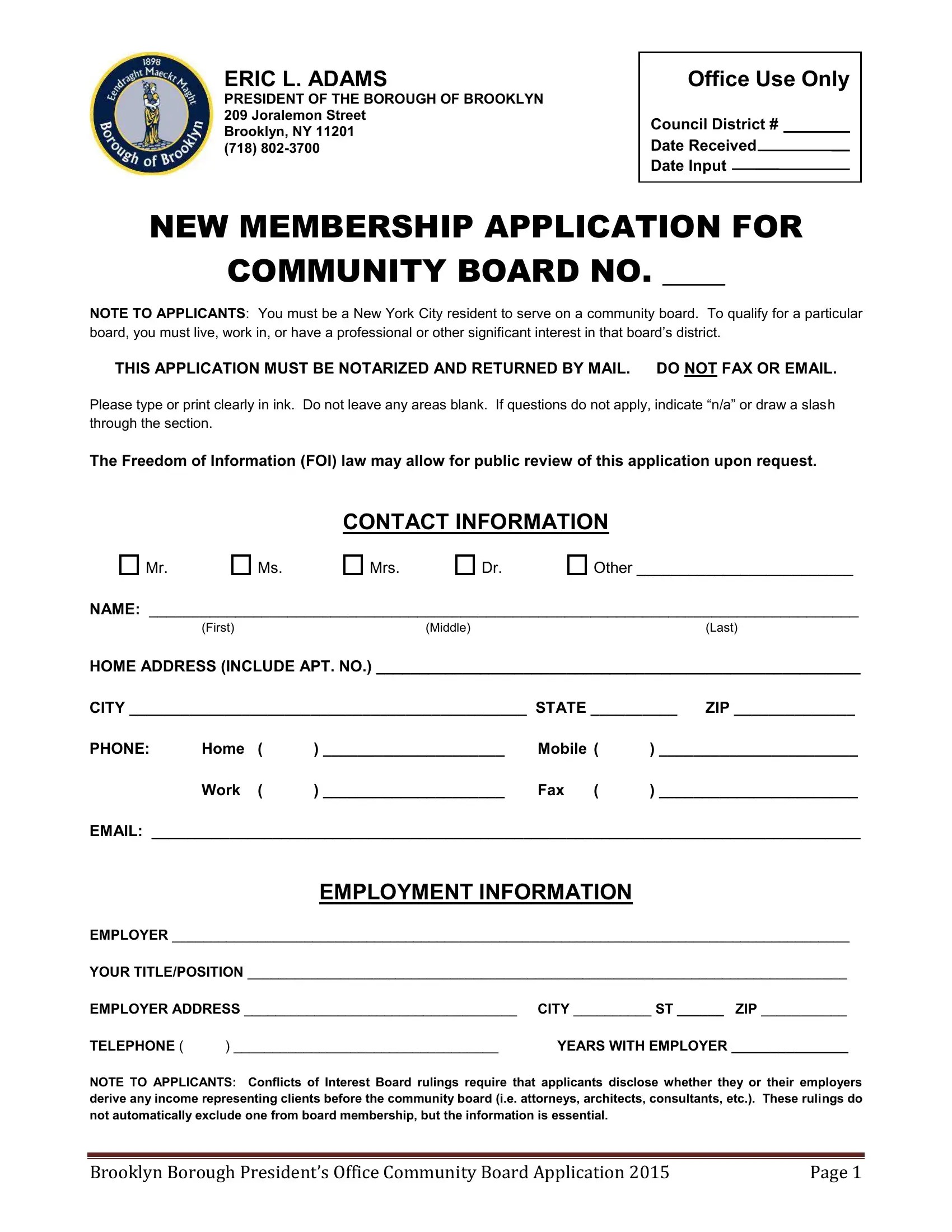 Community Board Application PDF Form FormsPal