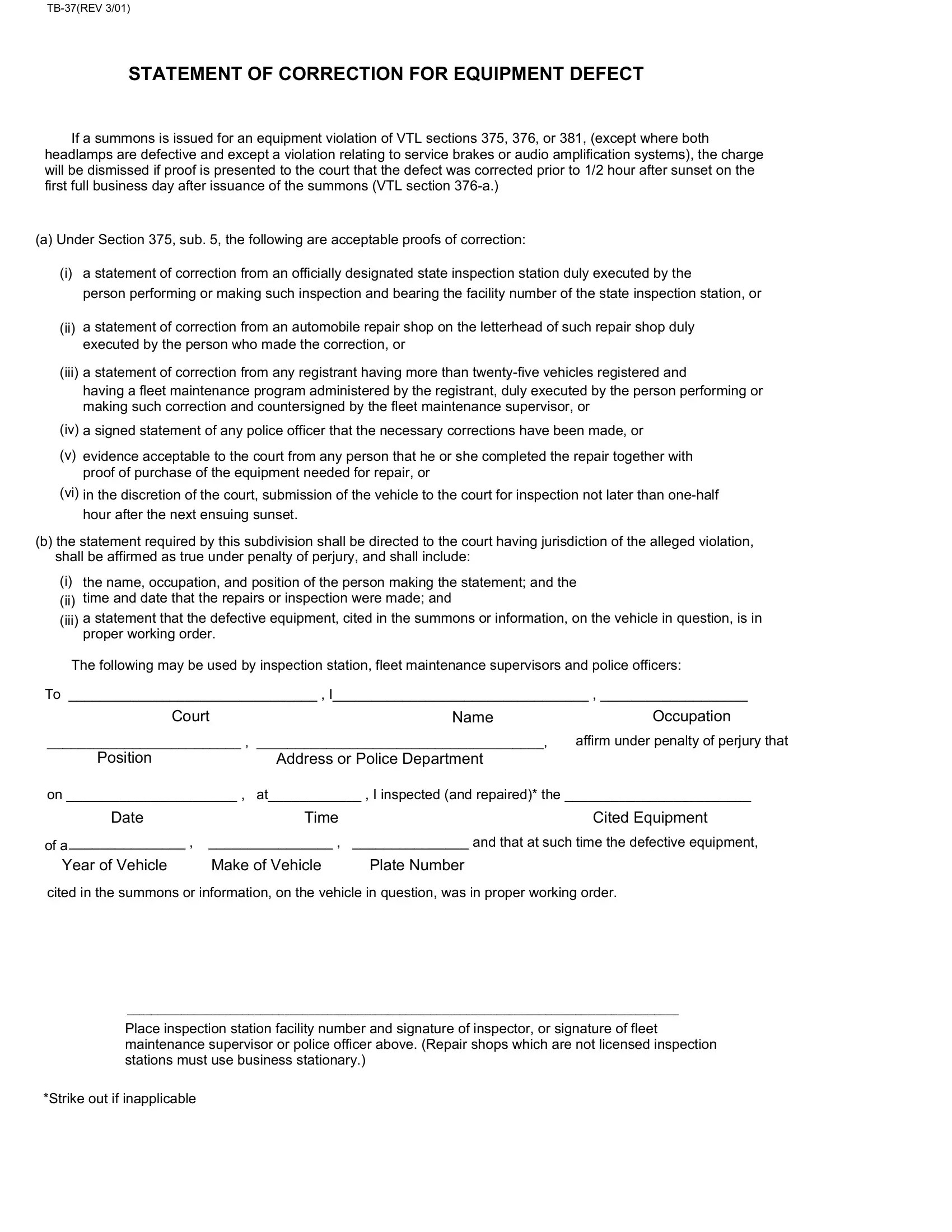 Correction For Equipment Defect PDF Form FormsPal