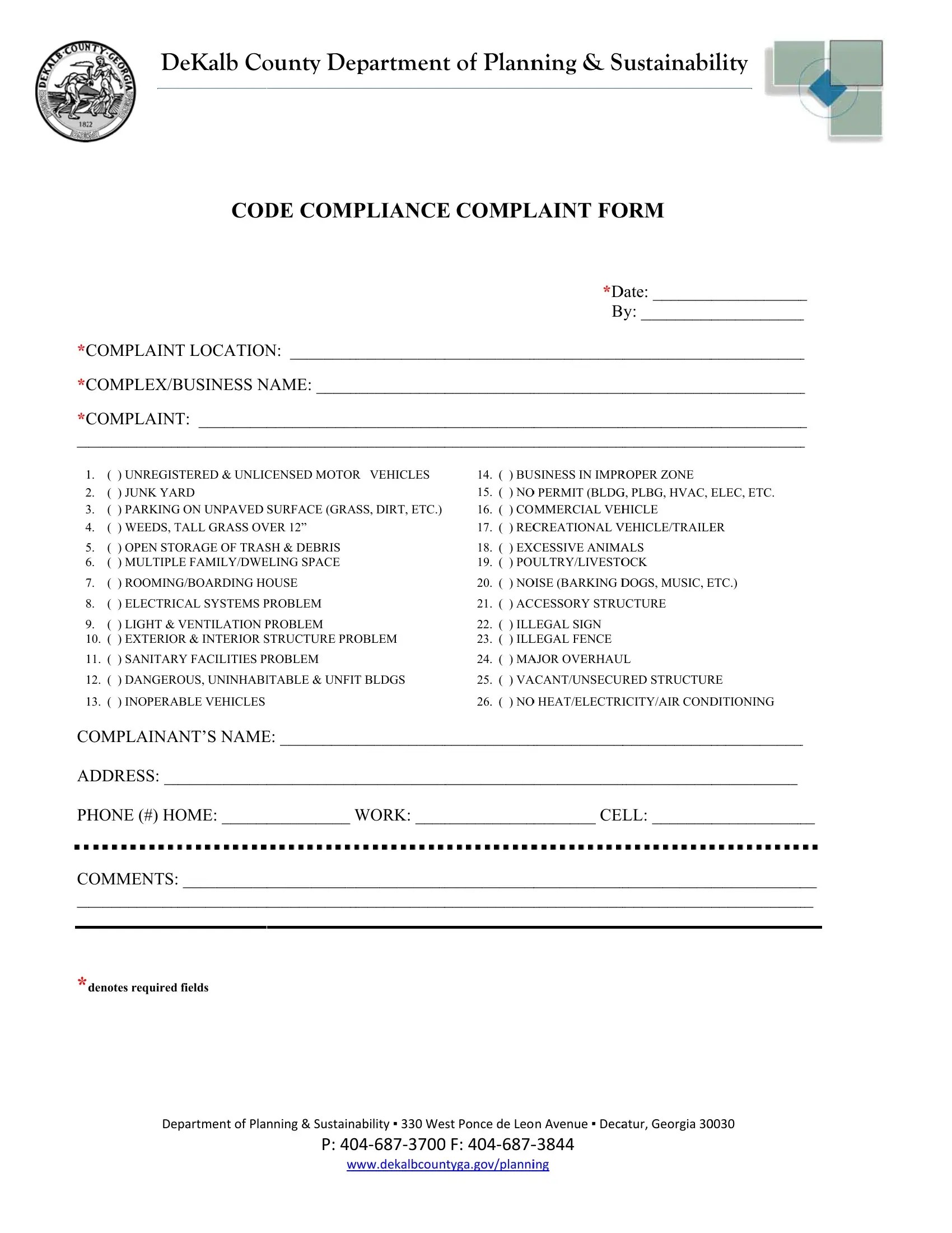 Dekalb Co Ga Code Enforcement PDF Form FormsPal