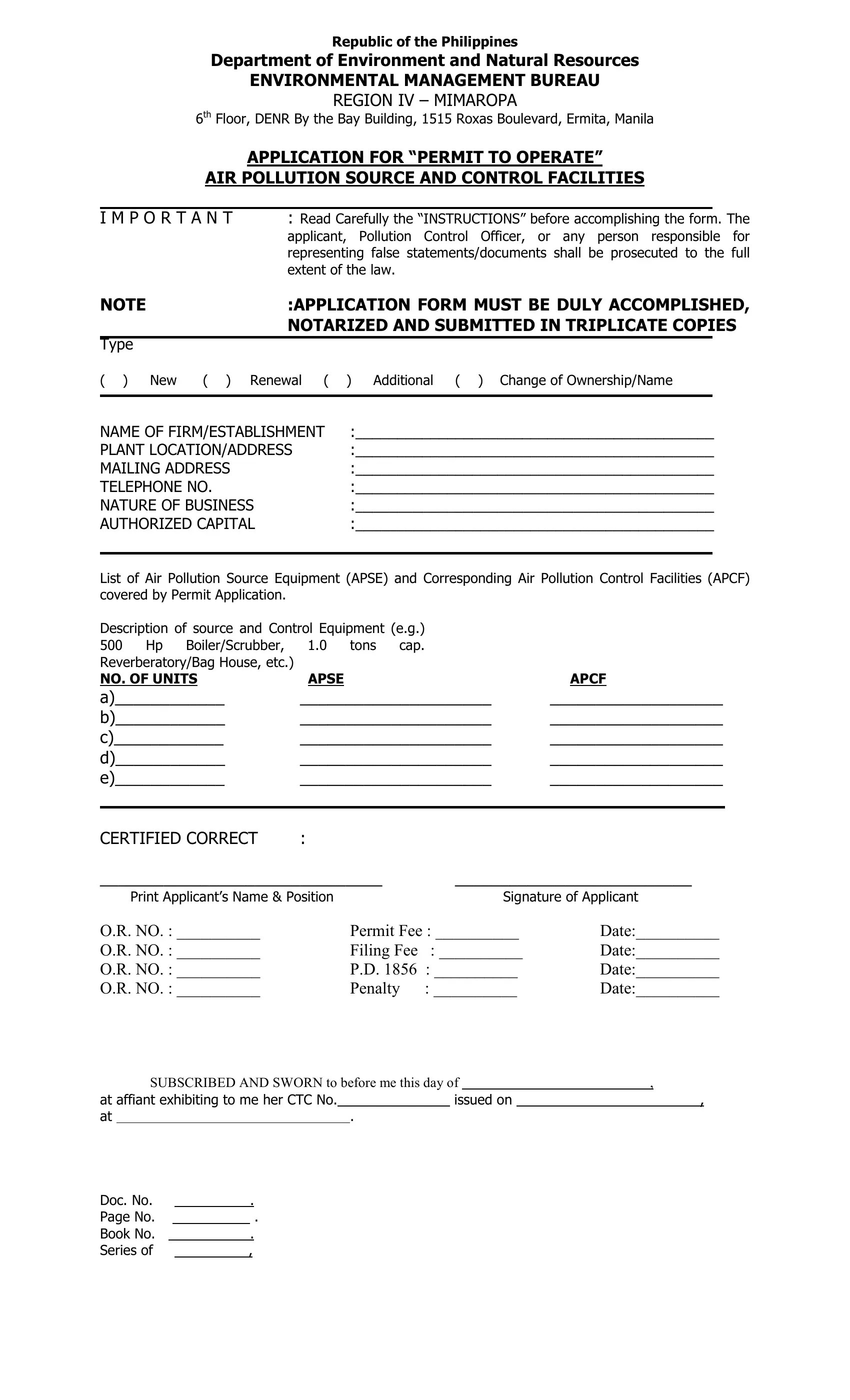 Denr Permit To Operate Form ≡ Fill Out Printable PDF Forms Online