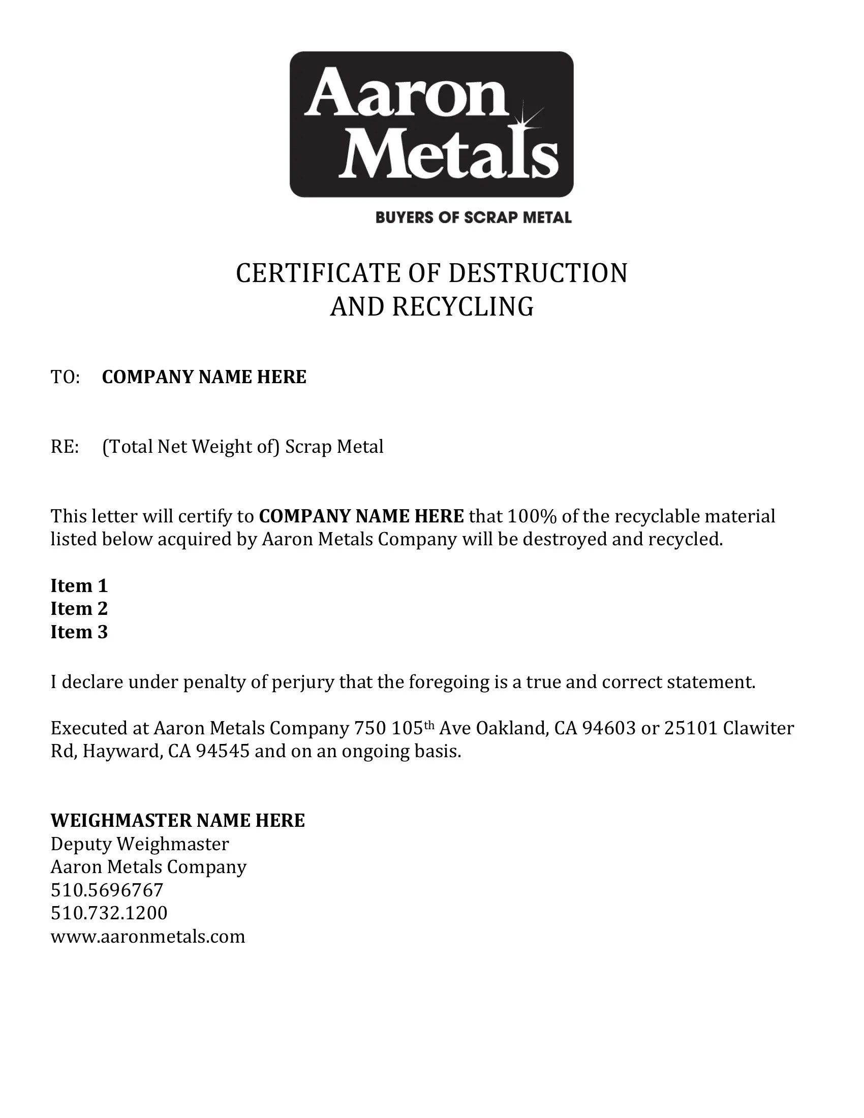 Destruction Scrap Certificate PDF Form FormsPal