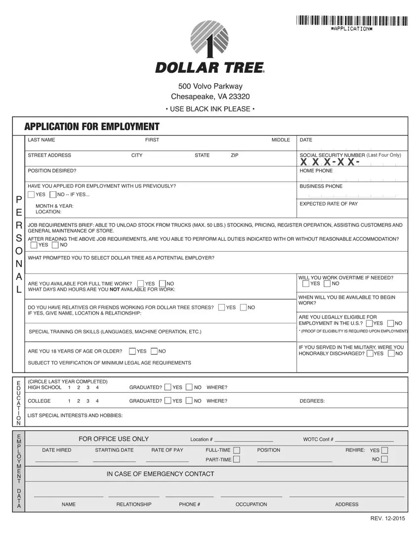 Dollar Tree Printable Application PDF Form FormsPal