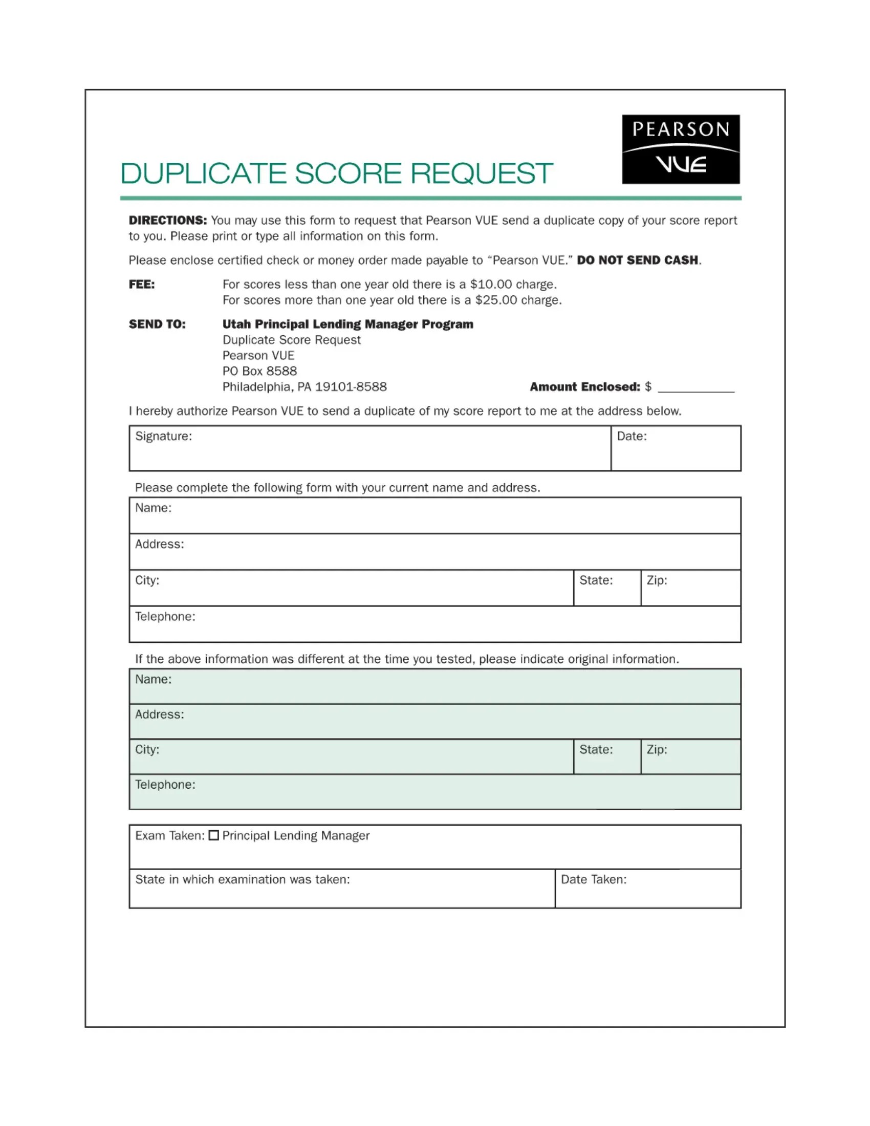 Duplicate Score Request Form ≡ Fill Out Printable PDF Forms Online