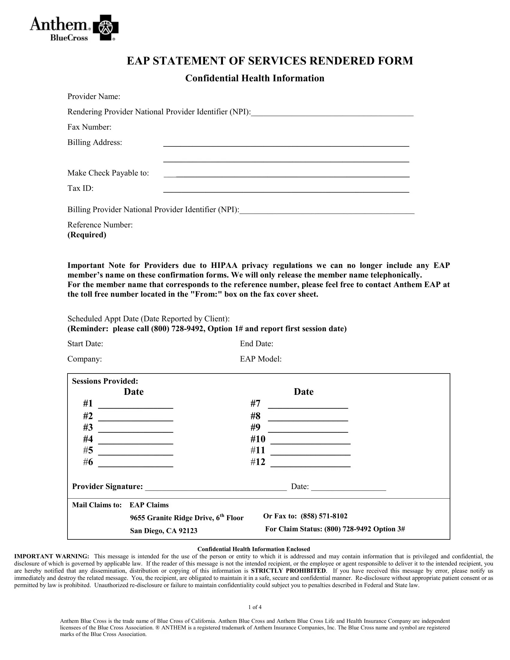 Eap Form Anthem ≡ Fill Out Printable PDF Forms Online