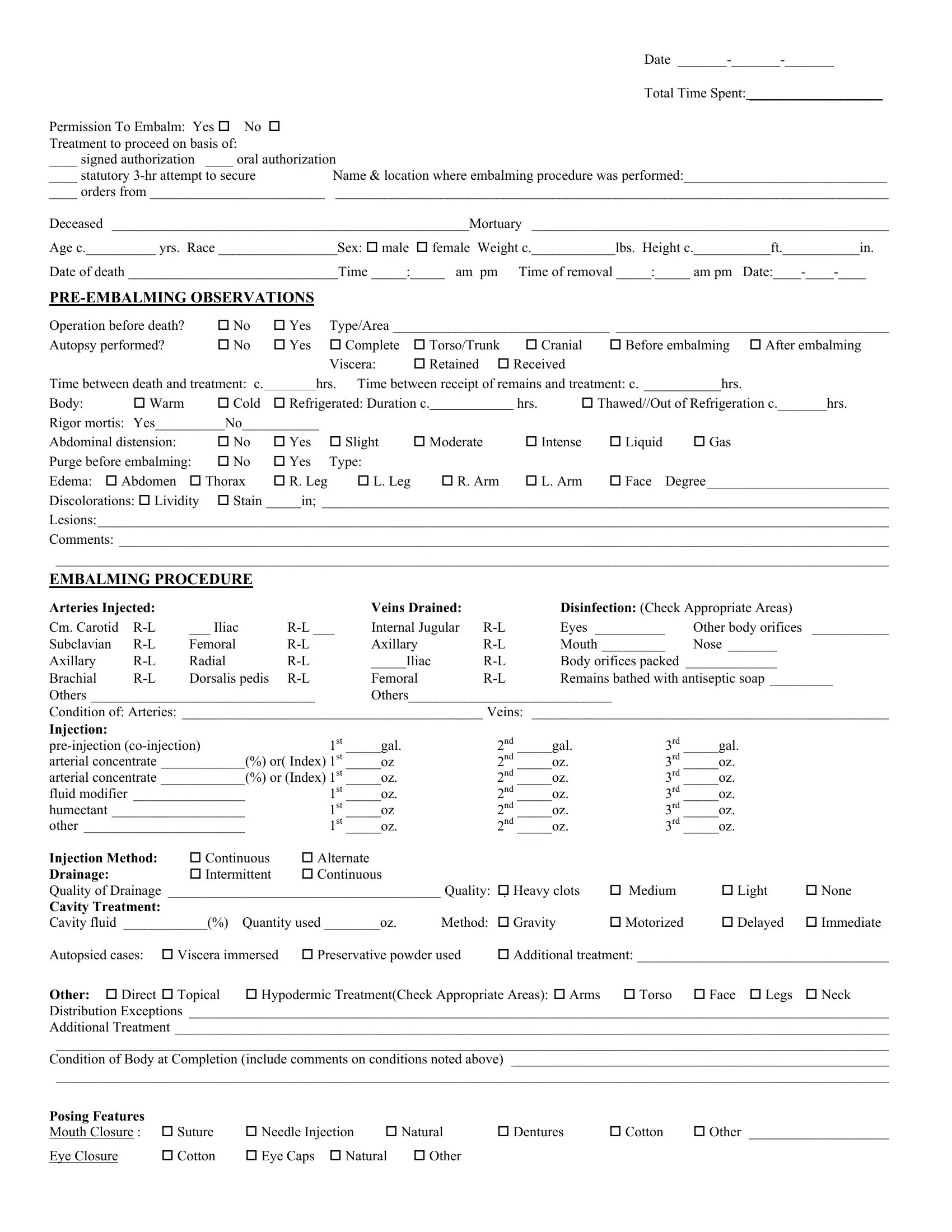 Embalming Report Form ≡ Fill Out Printable PDF Forms Online