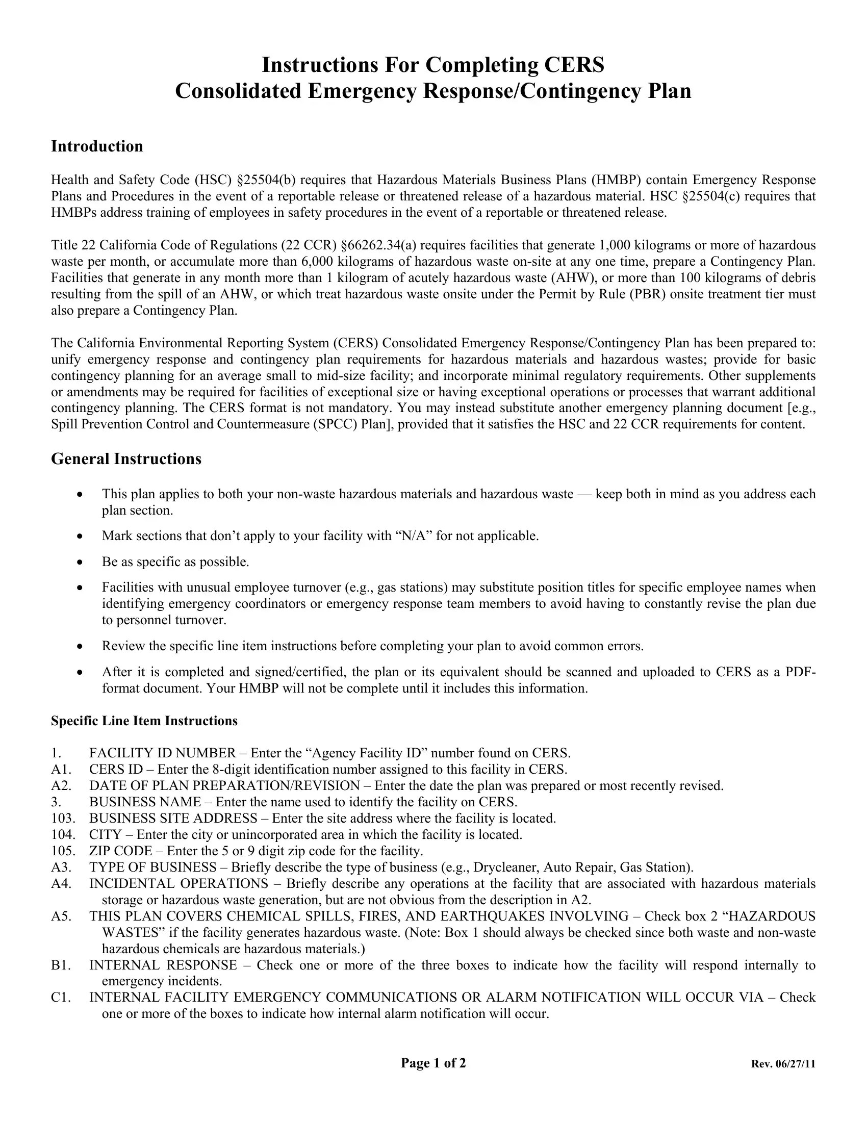 Emergency Response Contingency Plan PDF Form FormsPal