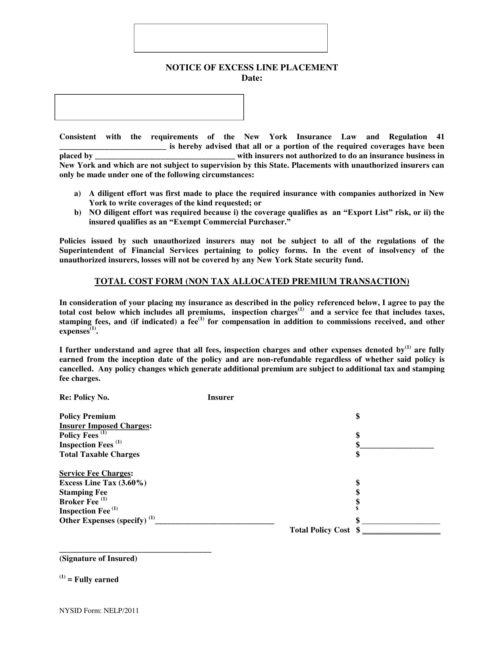 Excess Line Placement Form ≡ Fill Out Printable PDF Forms Online