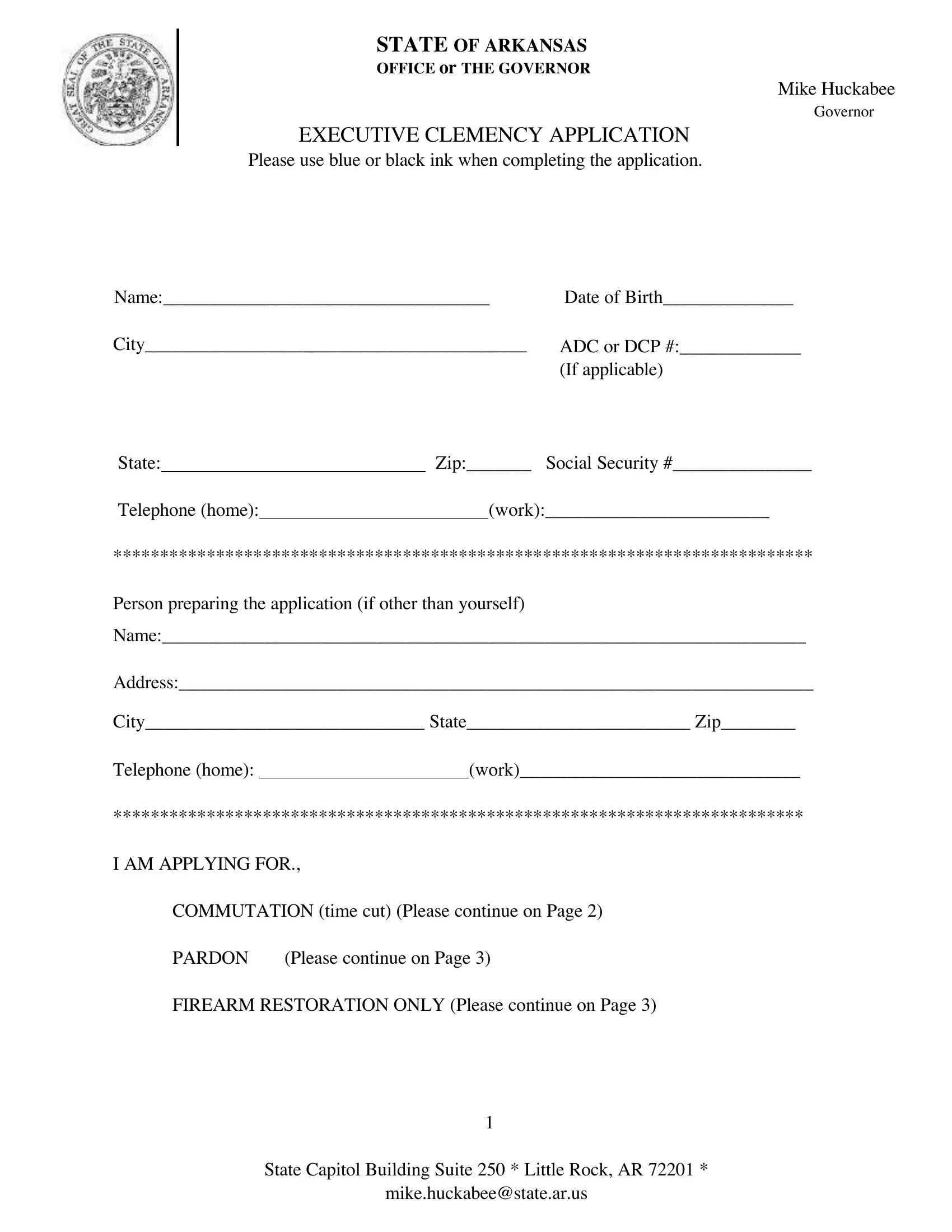 Executive Clemency Application PDF Form FormsPal