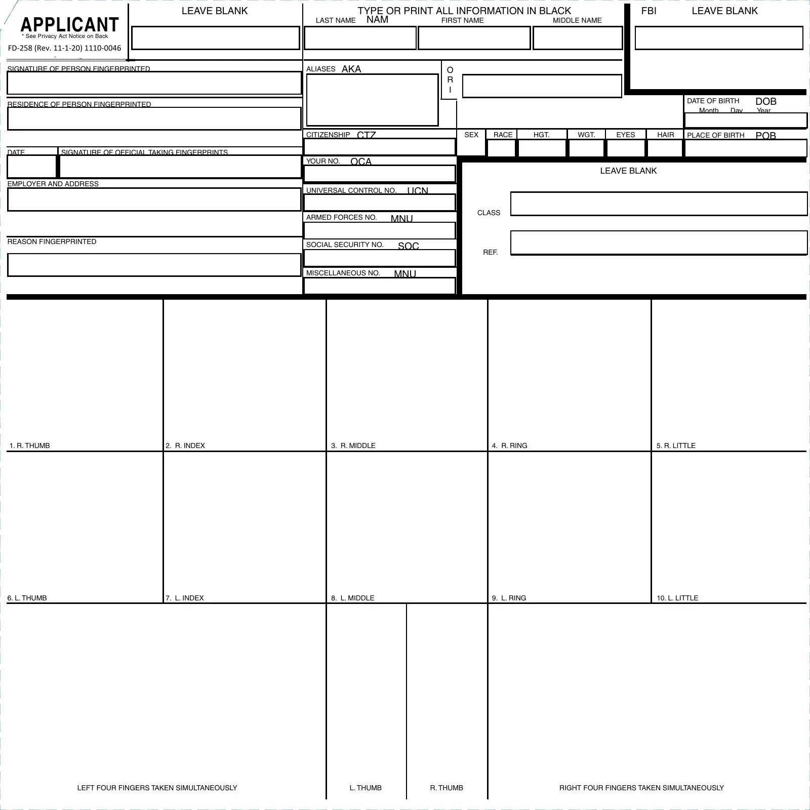 Finger Print Form ≡ Fill Out Printable PDF Forms Online