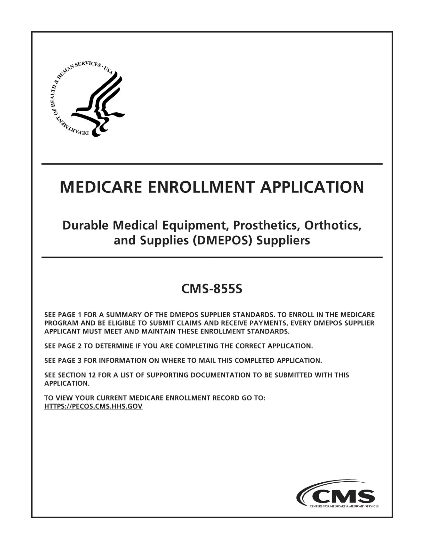 Form Cms 855S ≡ Fill Out Printable PDF Forms Online