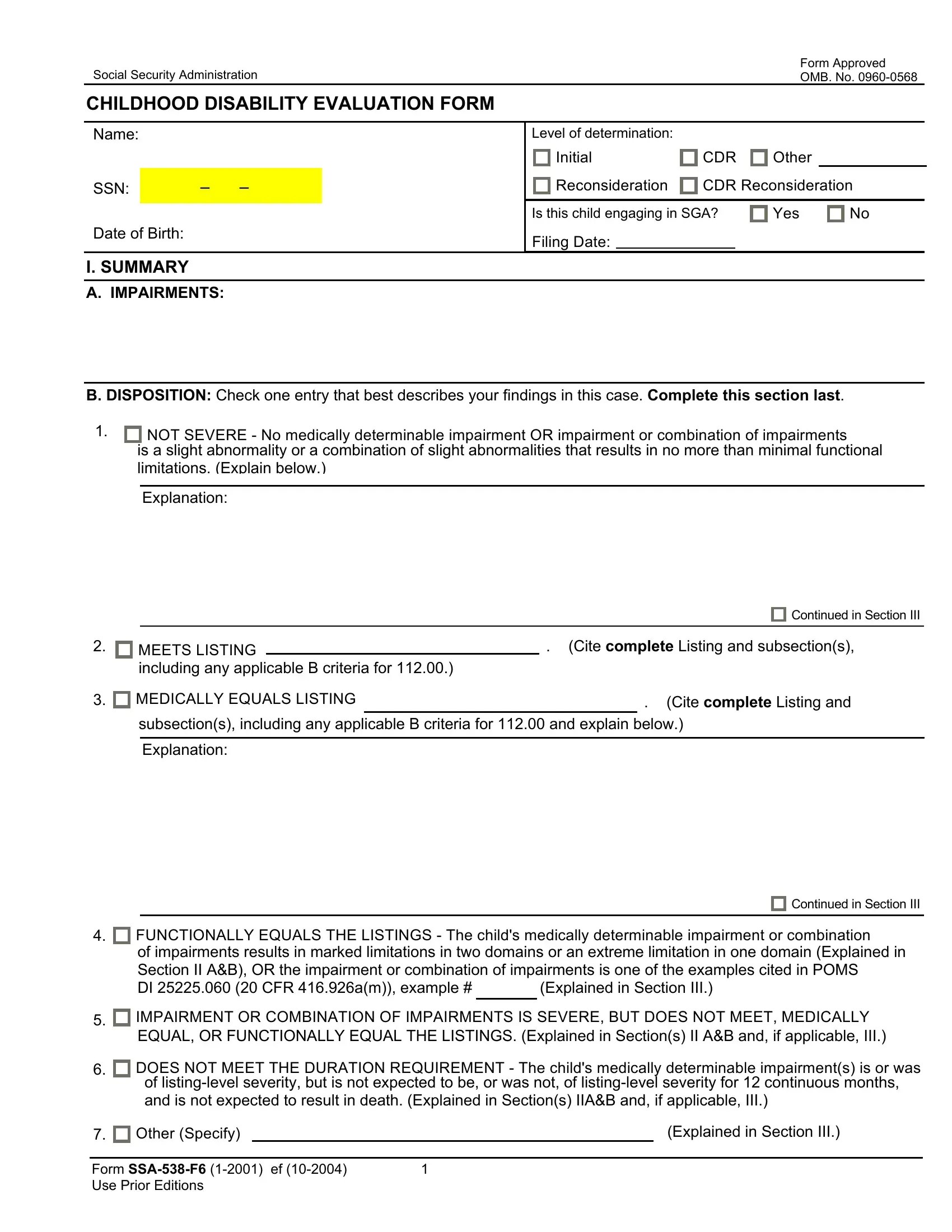 Form Disability Evaluation ≡ Fill Out Printable PDF Forms Online